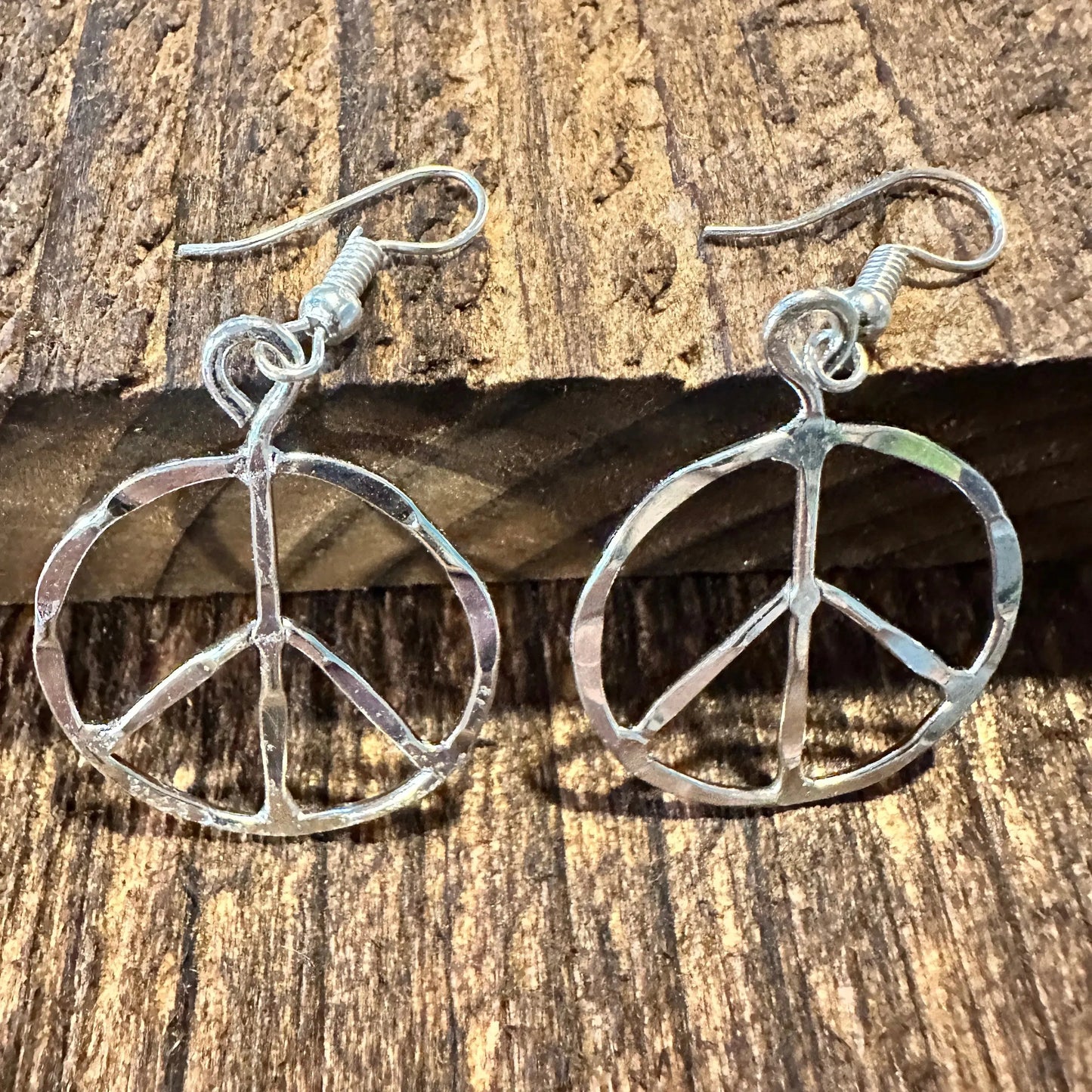 Handmade Artesian Hippie Silver Plated Peace Sign Drop Wire Earrings, Gift Box - Silver Elegant