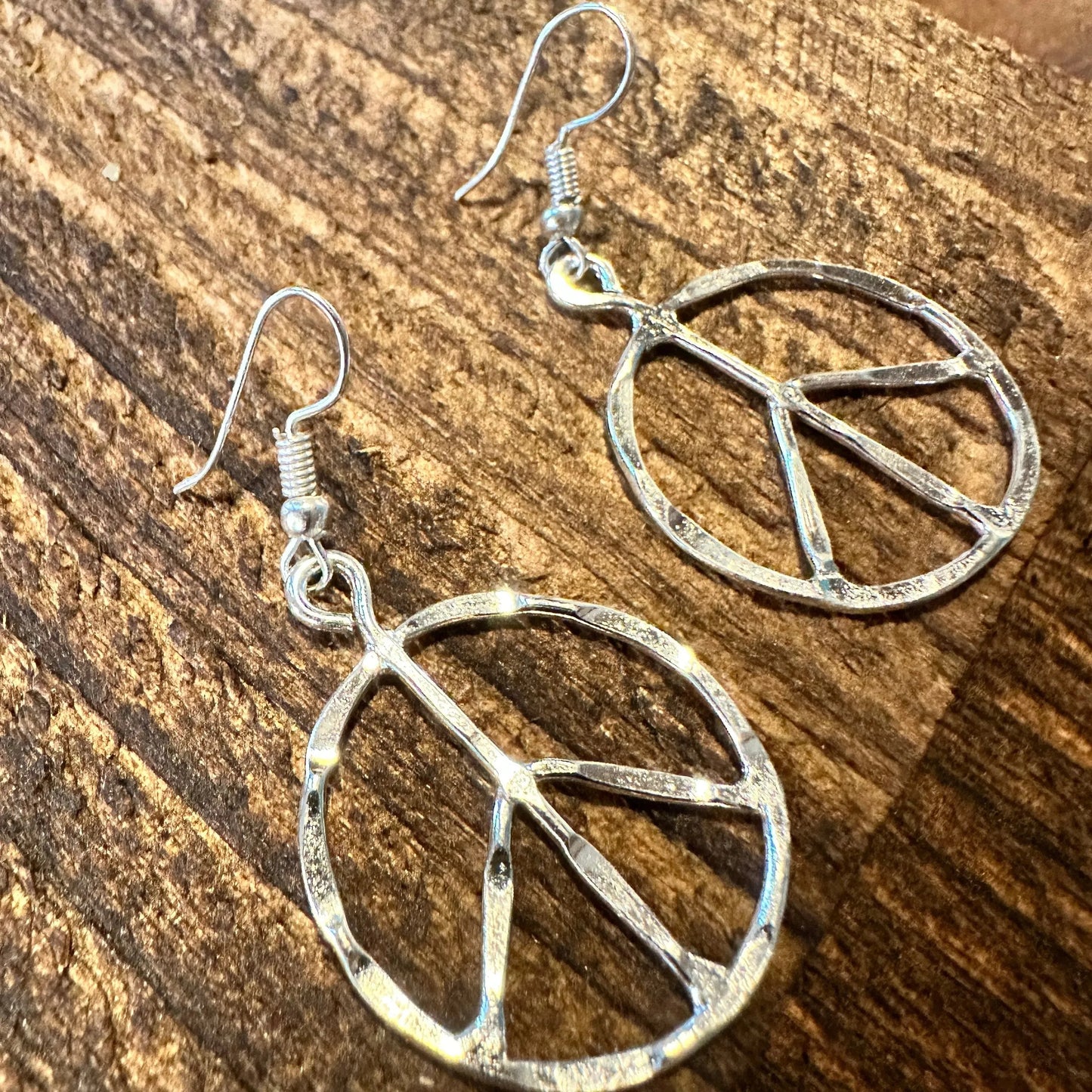 Handmade Artesian Hippie Silver Plated Peace Sign Drop Wire Earrings, Gift Box - Silver Elegant