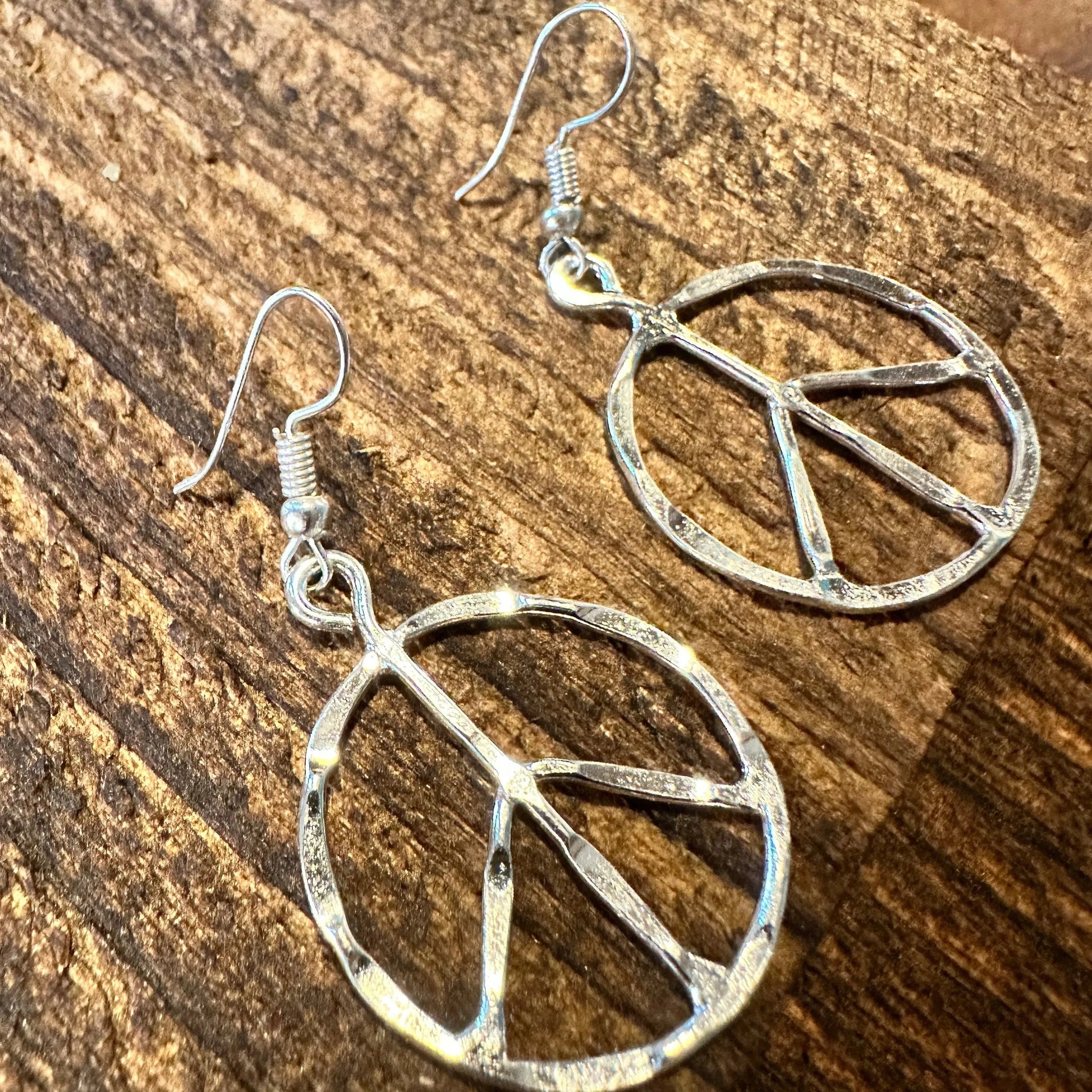 Handmade Artesian Hippie Silver Plated Peace Sign Drop Wire Earrings, Gift Box - Silver Elegant