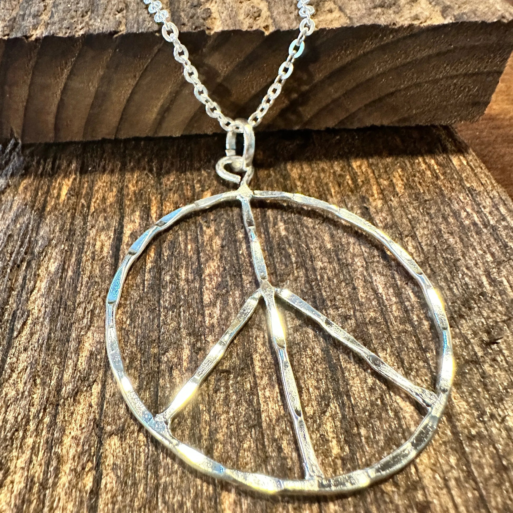 Handmade Artesian Hippie Silver Plated Peace Sign Necklace Chain, Gift Box - Silver Elegant