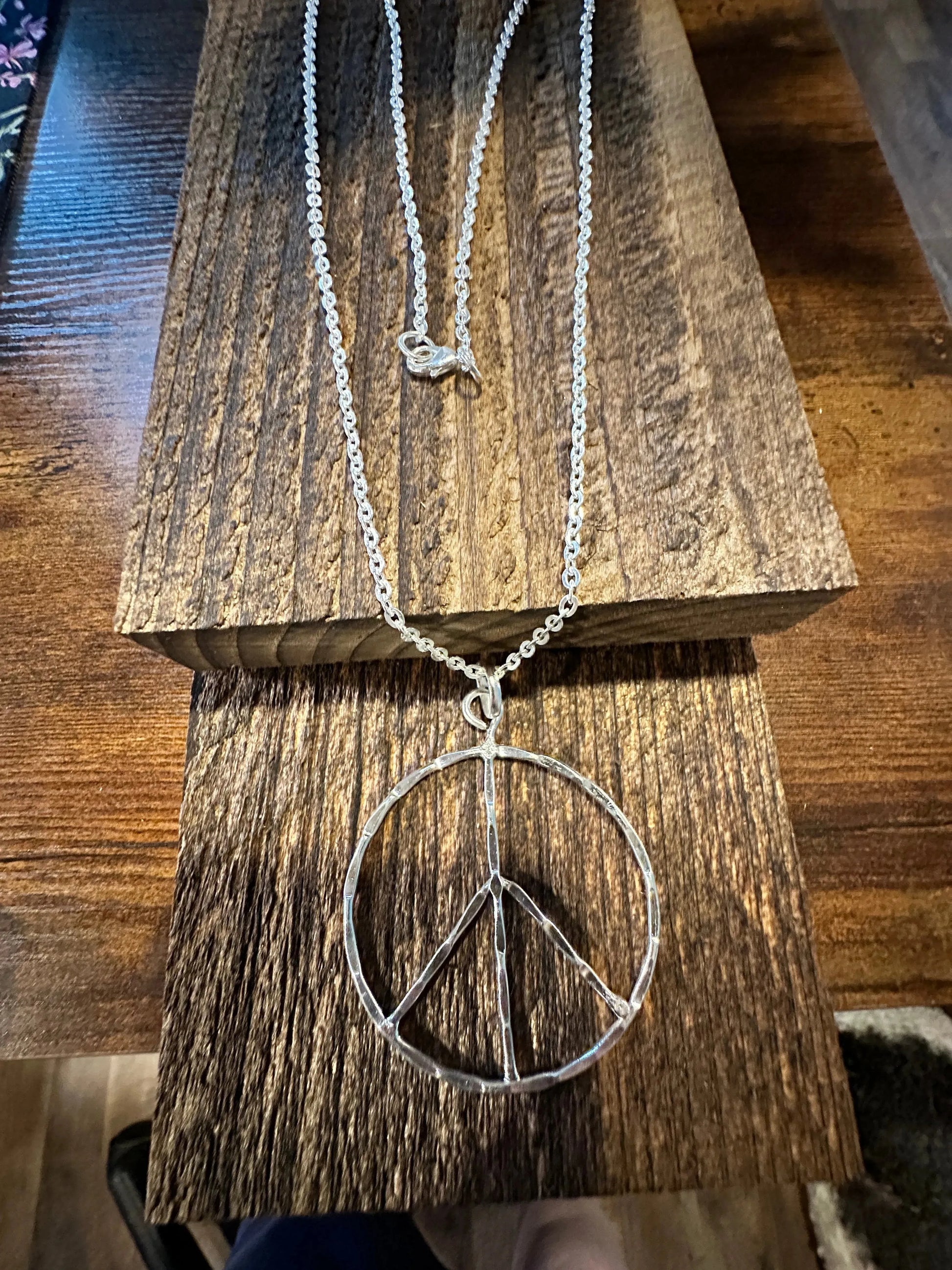 Handmade Artesian Hippie Silver Plated Peace Sign Necklace Chain, Gift Box - Silver Elegant