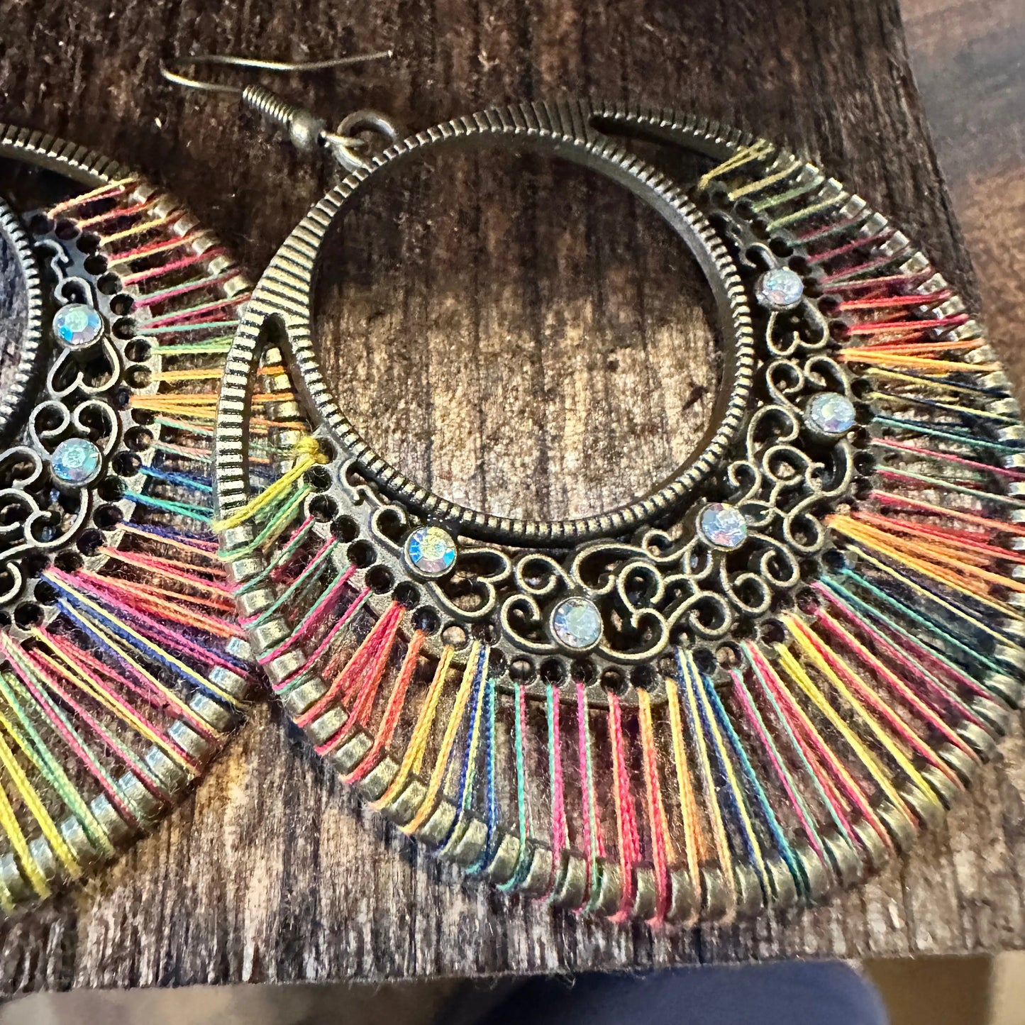 Boho Hippie Cowgirl Threaded Loop Wire Drop Earrings, Multicolor, Gift Box - Silver Elegant