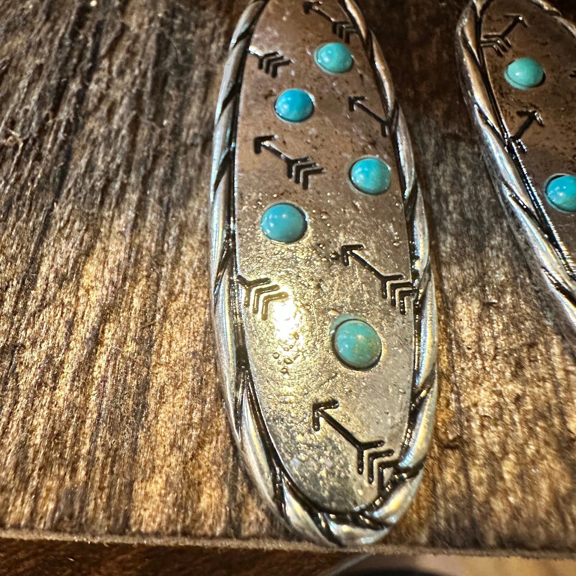 Boho Hippie Cowgirl Western Stamped Stone Earrings - Cactus Thunderbolt Arrows, Gift Box - Silver Elegant