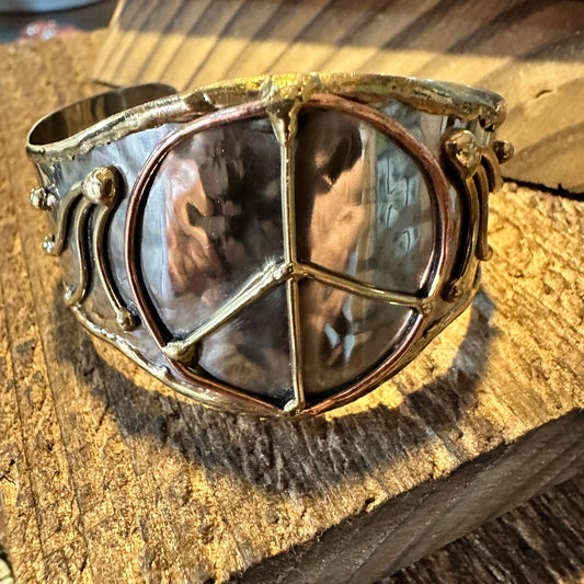Boho Handmade Artesian Hippie Mixed Metal Wide Cuff Bracelet Bangle, Gift Box - Silver Elegant