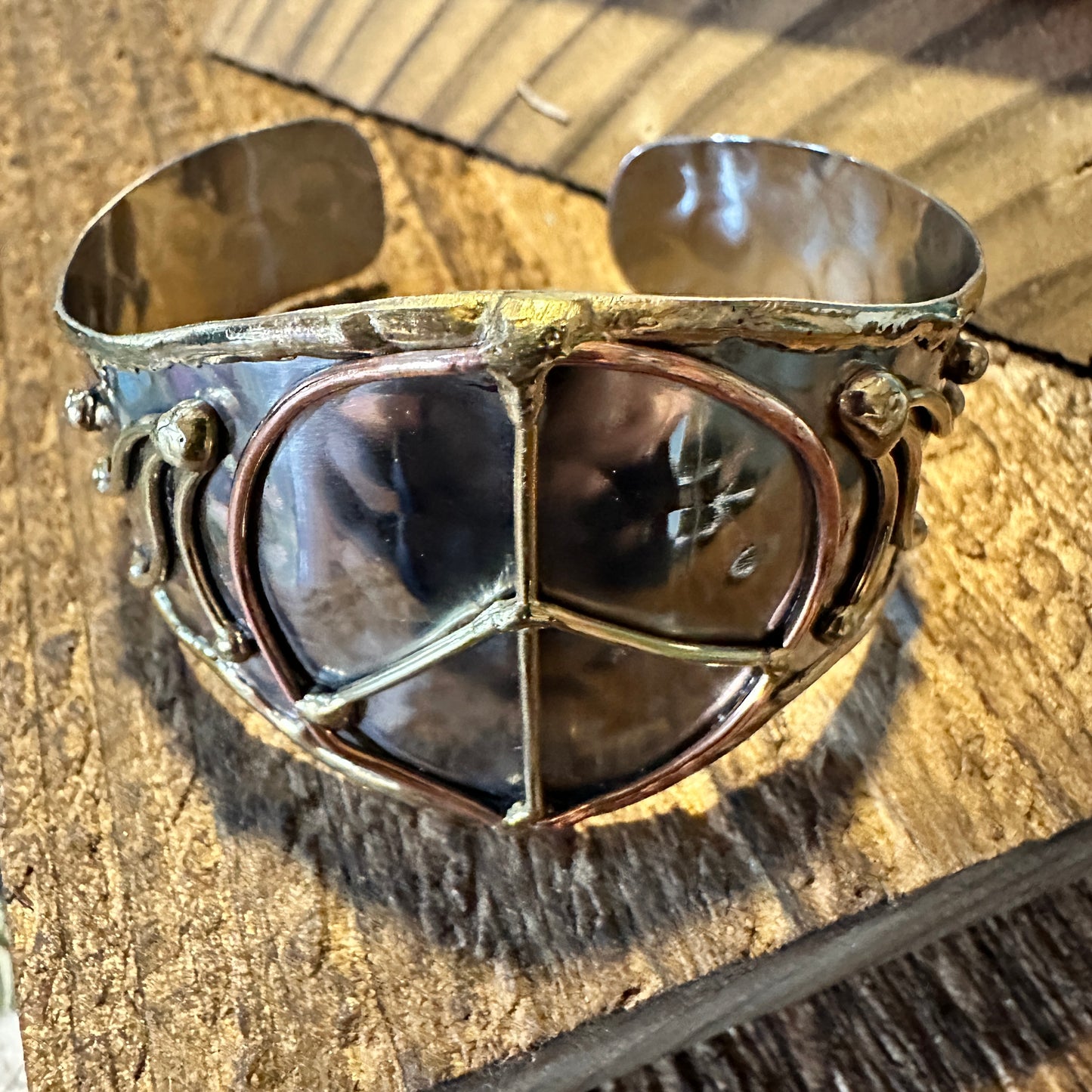 Boho Handmade Artesian Hippie Mixed Metal Wide Cuff Bracelet Bangle, Gift Box - Silver Elegant