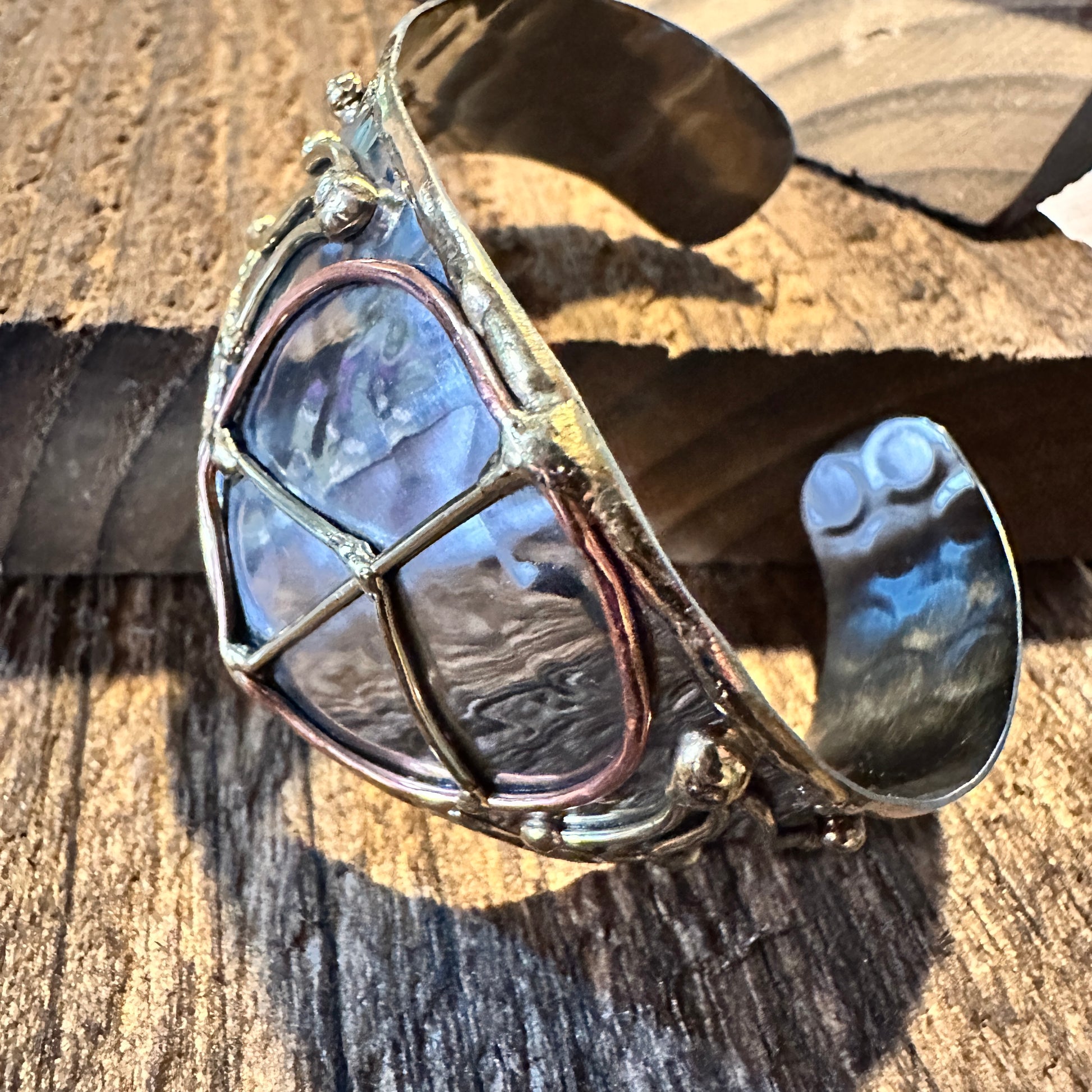 Boho Handmade Artesian Hippie Mixed Metal Wide Cuff Bracelet Bangle, Gift Box - Silver Elegant