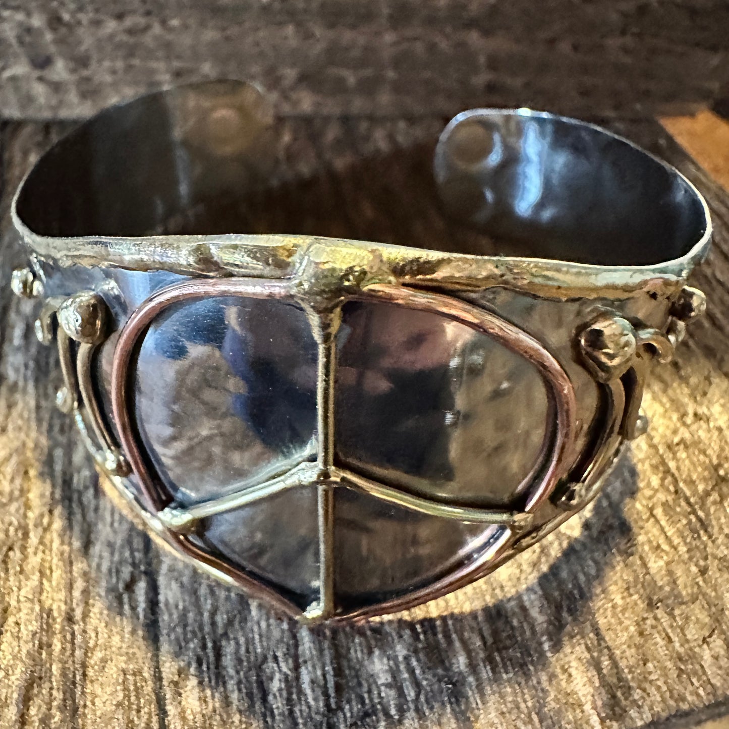 Boho Handmade Artesian Hippie Mixed Metal Wide Cuff Bracelet Bangle, Gift Box - Silver Elegant