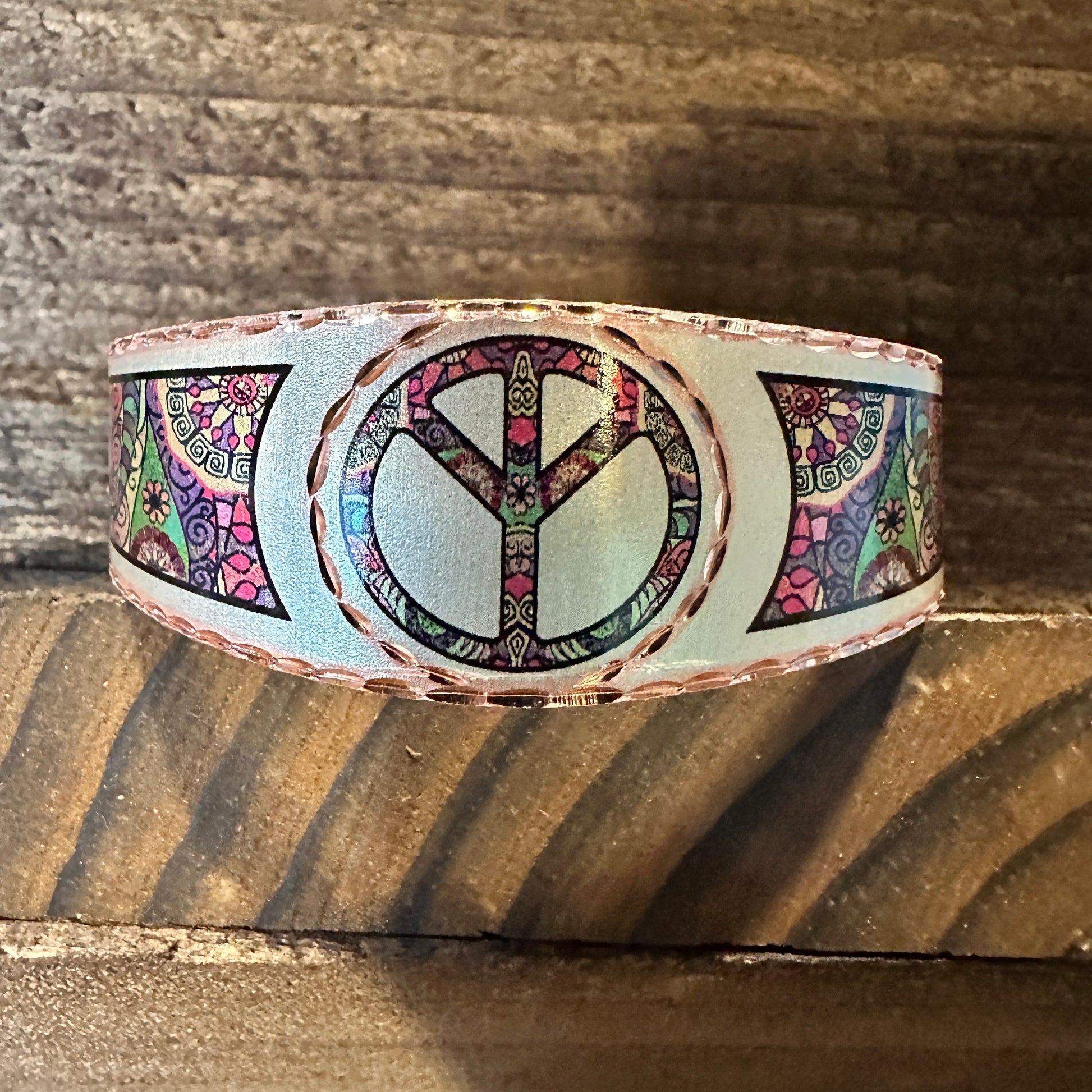 Handmade Boho Copper Wide Cuff Bracelet, Diamond Cut Hippie Peace Design, Gift Box - Silver Elegant