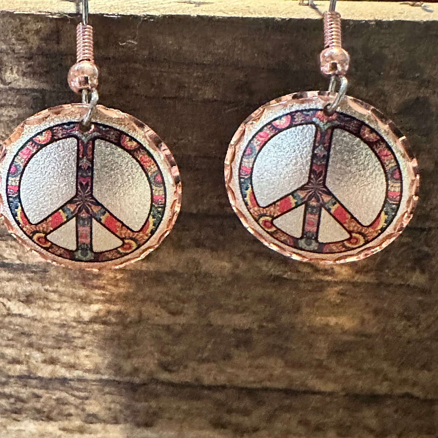 Handmade Boho Copper Wide Cuff Bracelet, Diamond Cut Hippie Peace Design, Gift Box - Silver Elegant