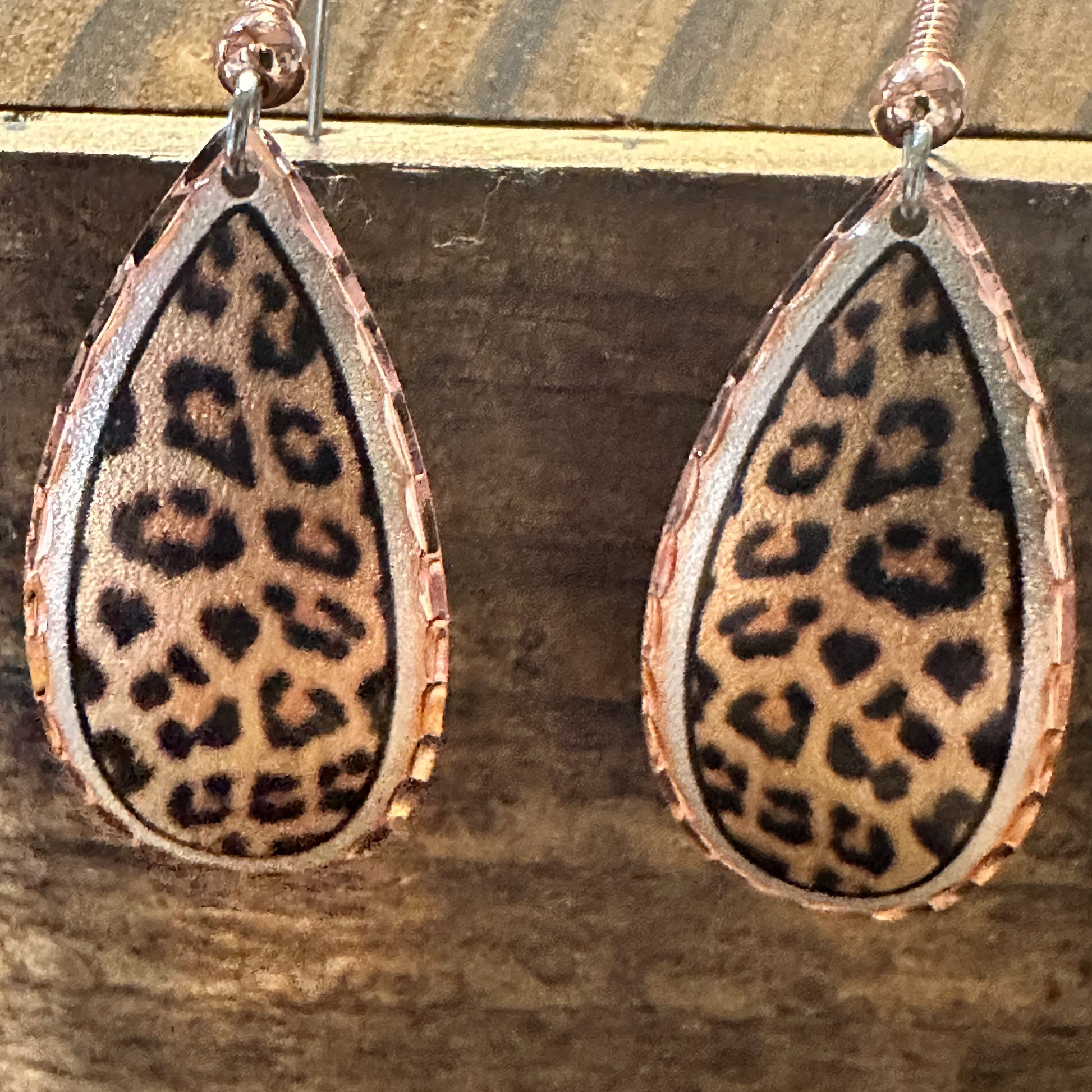Handmade Boho Copper Earrings, Leopard Wire Drop Earrings, Gift Box - Silver Elegant