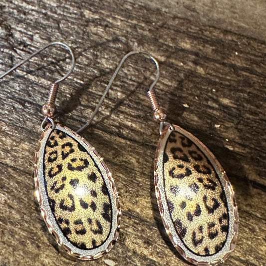 Handmade Boho Copper Earrings, Leopard Wire Drop Earrings, Gift Box - Silver Elegant