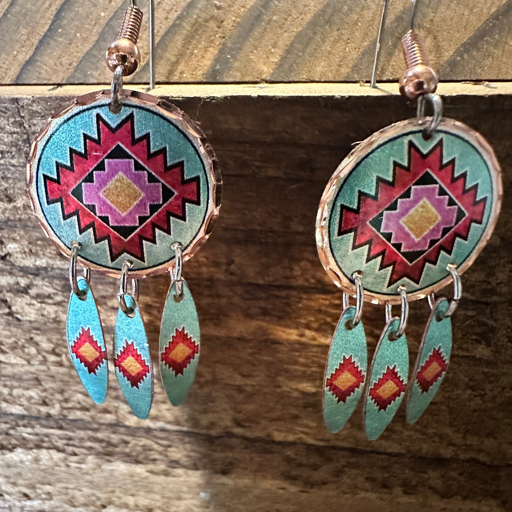 Handmade Boho Copper Earrings, Diamond Cut Native American Drop Earrings, Gift Box - Silver Elegant