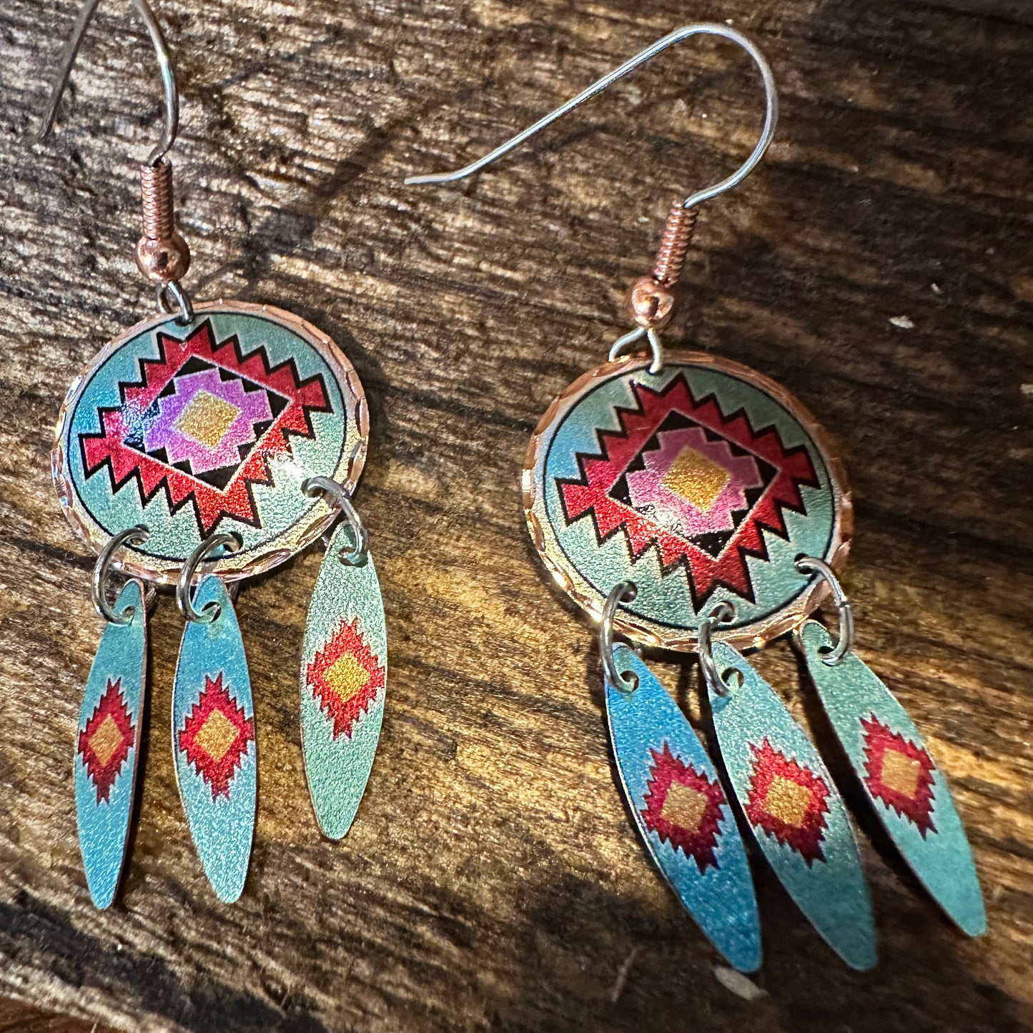 Handmade Boho Copper Earrings, Diamond Cut Native American Drop Earrings, Gift Box - Silver Elegant