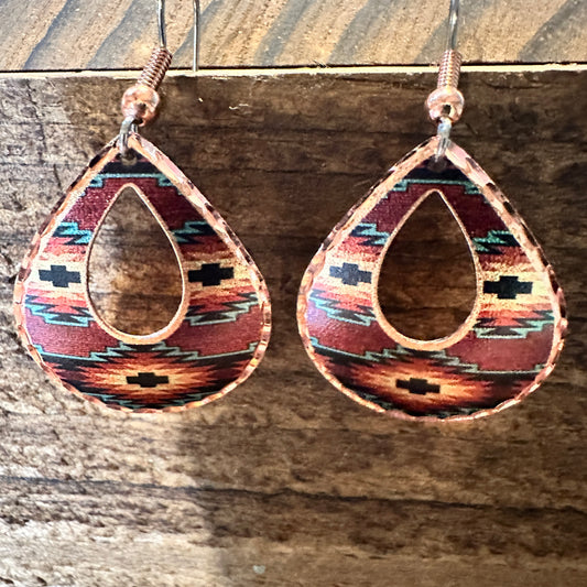 Handmade Boho Copper Earrings, Diamond Cut Southwestern Native Drop Earrings, Gift Box - Silver Elegant