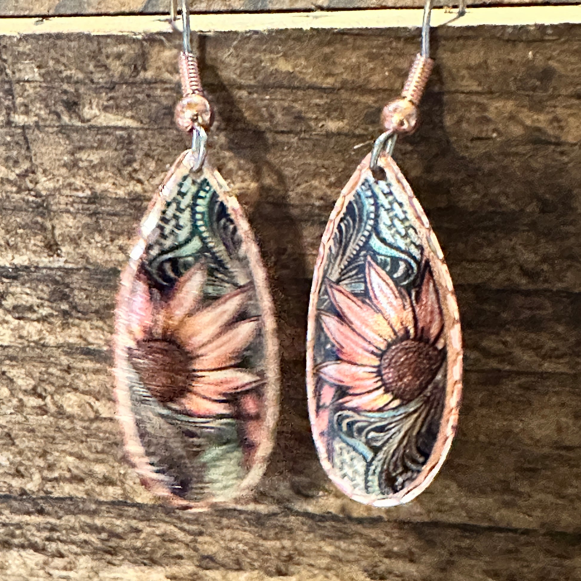 Handmade Boho Copper Earrings, Diamond Cut Sunflower Native American Earrings, Gift Box - Silver Elegant