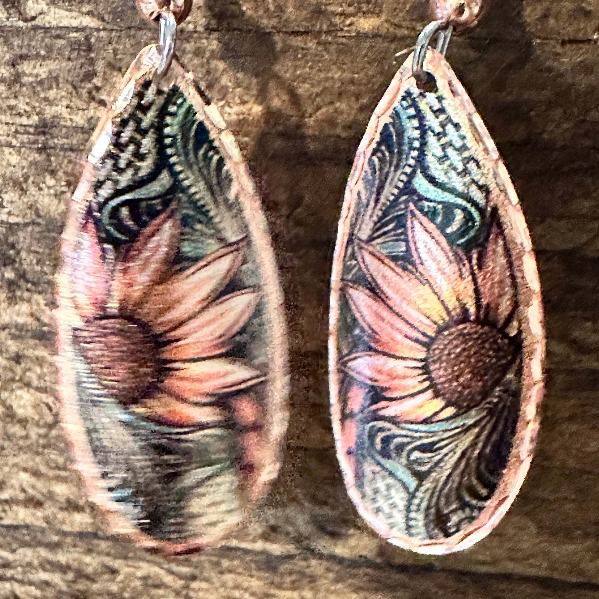 Handmade Boho Copper Earrings, Diamond Cut Sunflower Native American Earrings, Gift Box - Silver Elegant