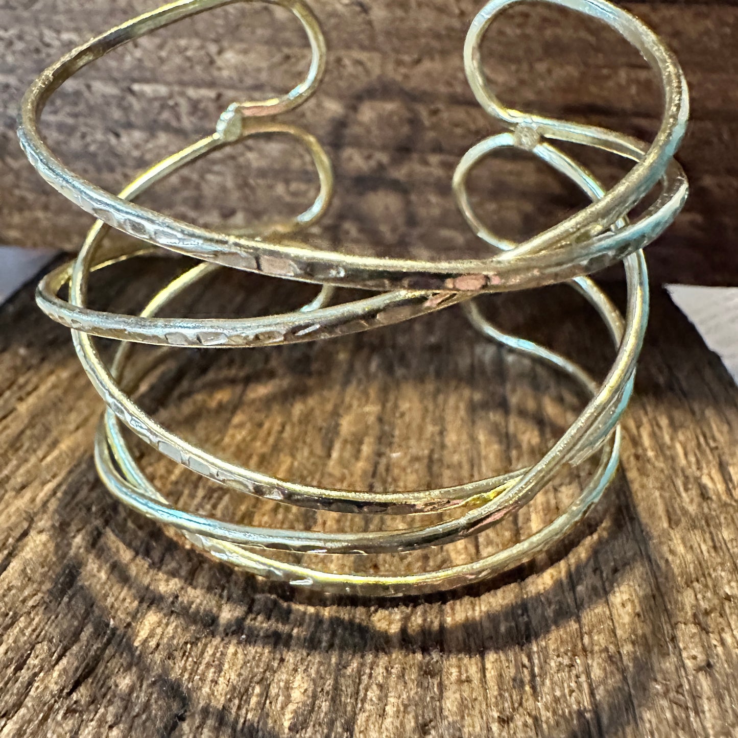Handcrafted Boho Gold Plated Adjustable Wide Cuff X Bracelet - Gift Box - Silver Elegant