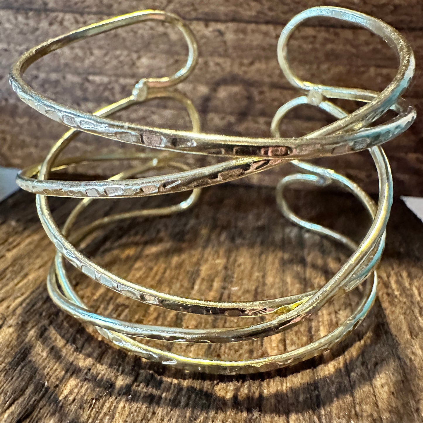 Handcrafted Boho Gold Plated Adjustable Wide Cuff X Bracelet - Gift Box - Silver Elegant