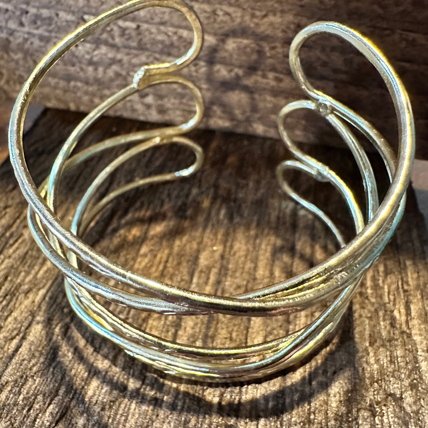 Handcrafted Boho Gold Plated Adjustable Wide Cuff X Bracelet - Gift Box - Silver Elegant