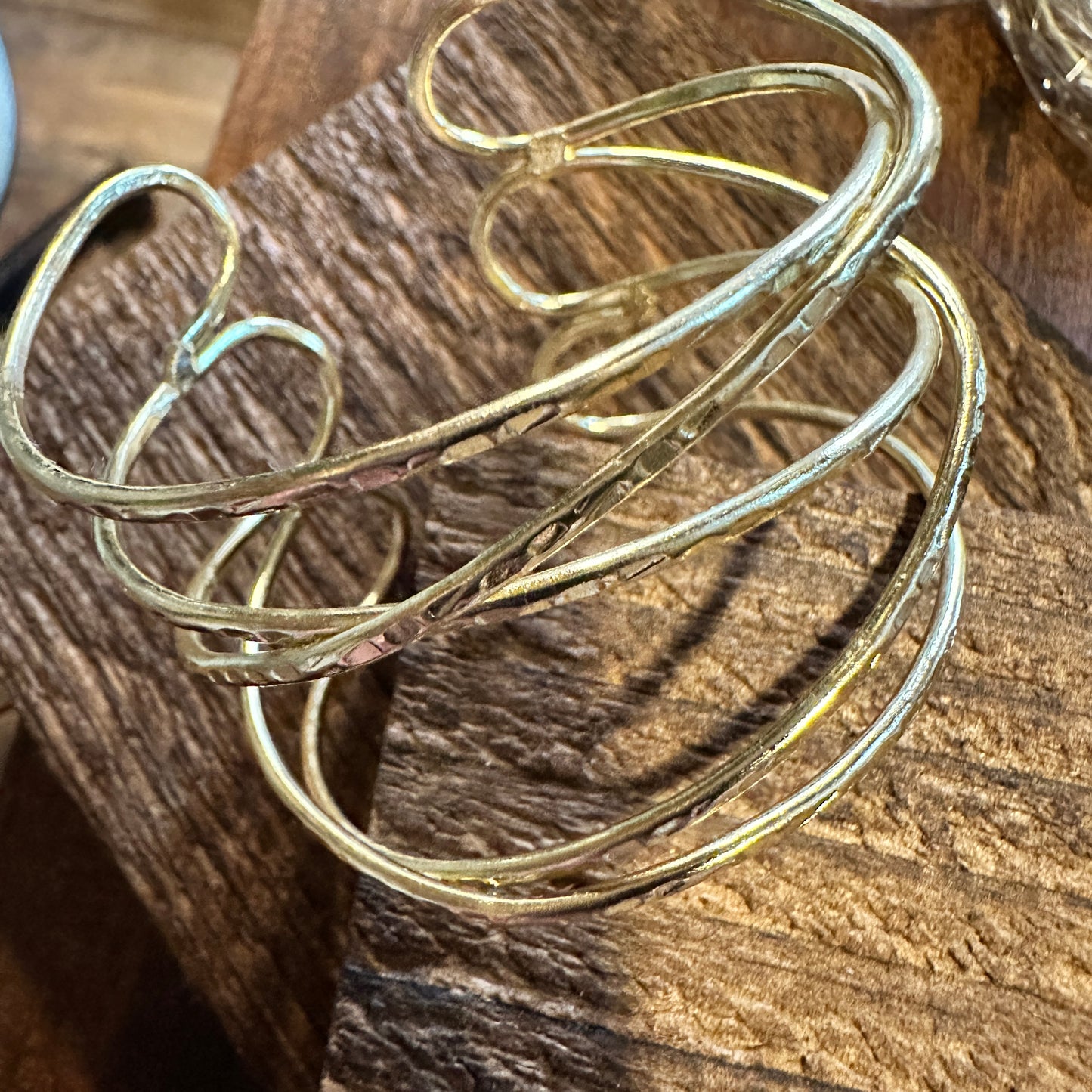 Handcrafted Boho Gold Plated Adjustable Wide Cuff X Bracelet - Gift Box - Silver Elegant
