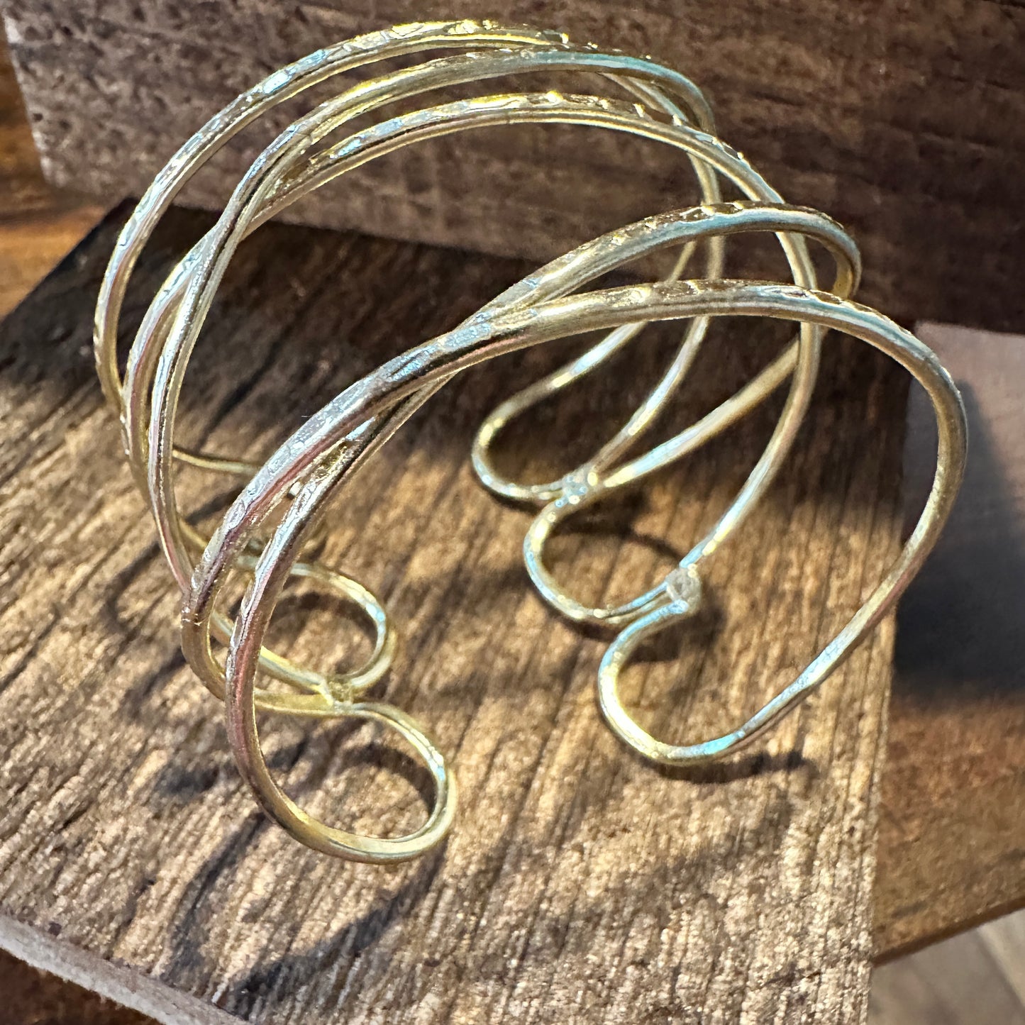 Handcrafted Boho Gold Plated Adjustable Wide Cuff X Bracelet - Gift Box - Silver Elegant