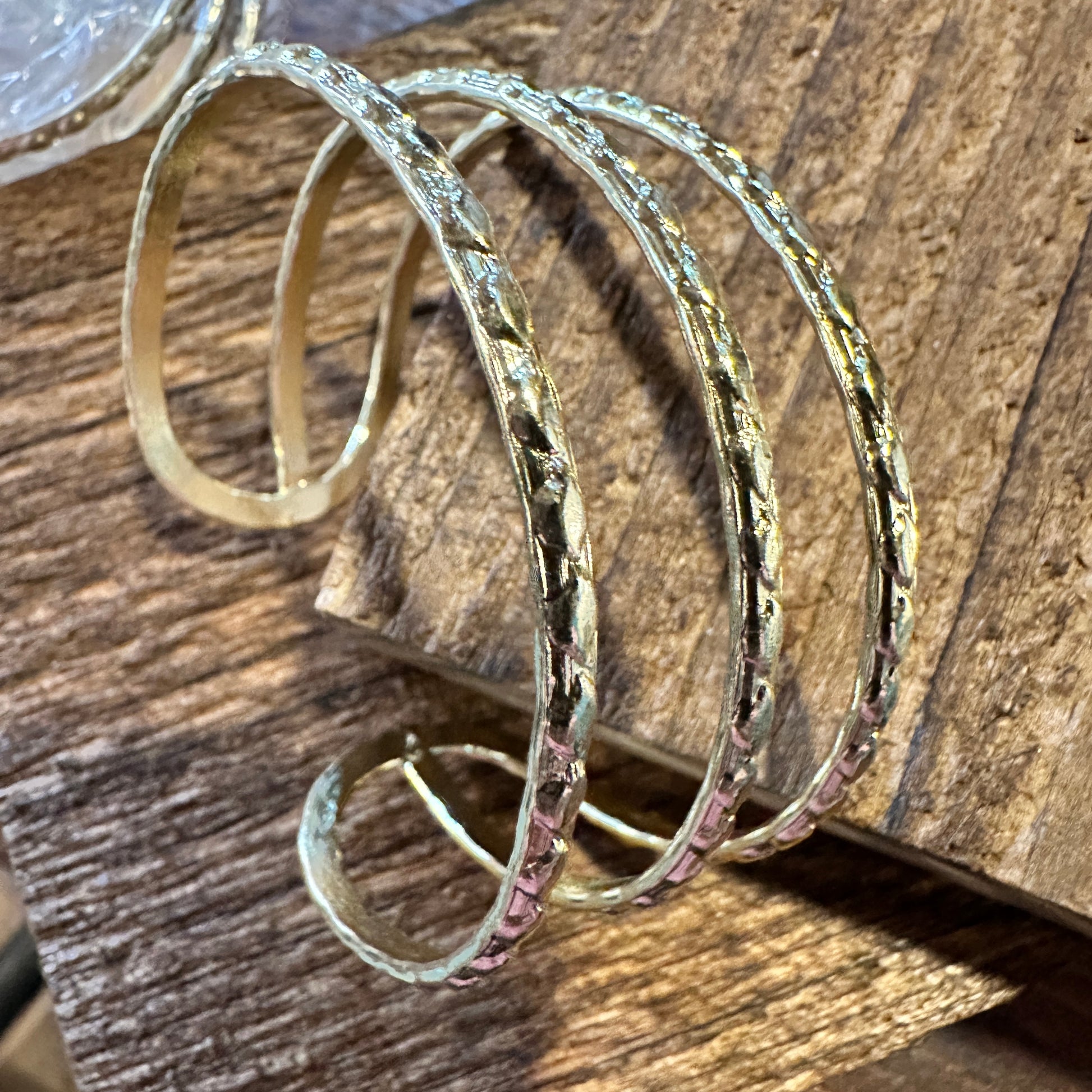 Handcrafted Boho Gold Plated Adjustable Cuff Bracelet - 3 Textured Bandsl - Gift Box - Silver Elegant