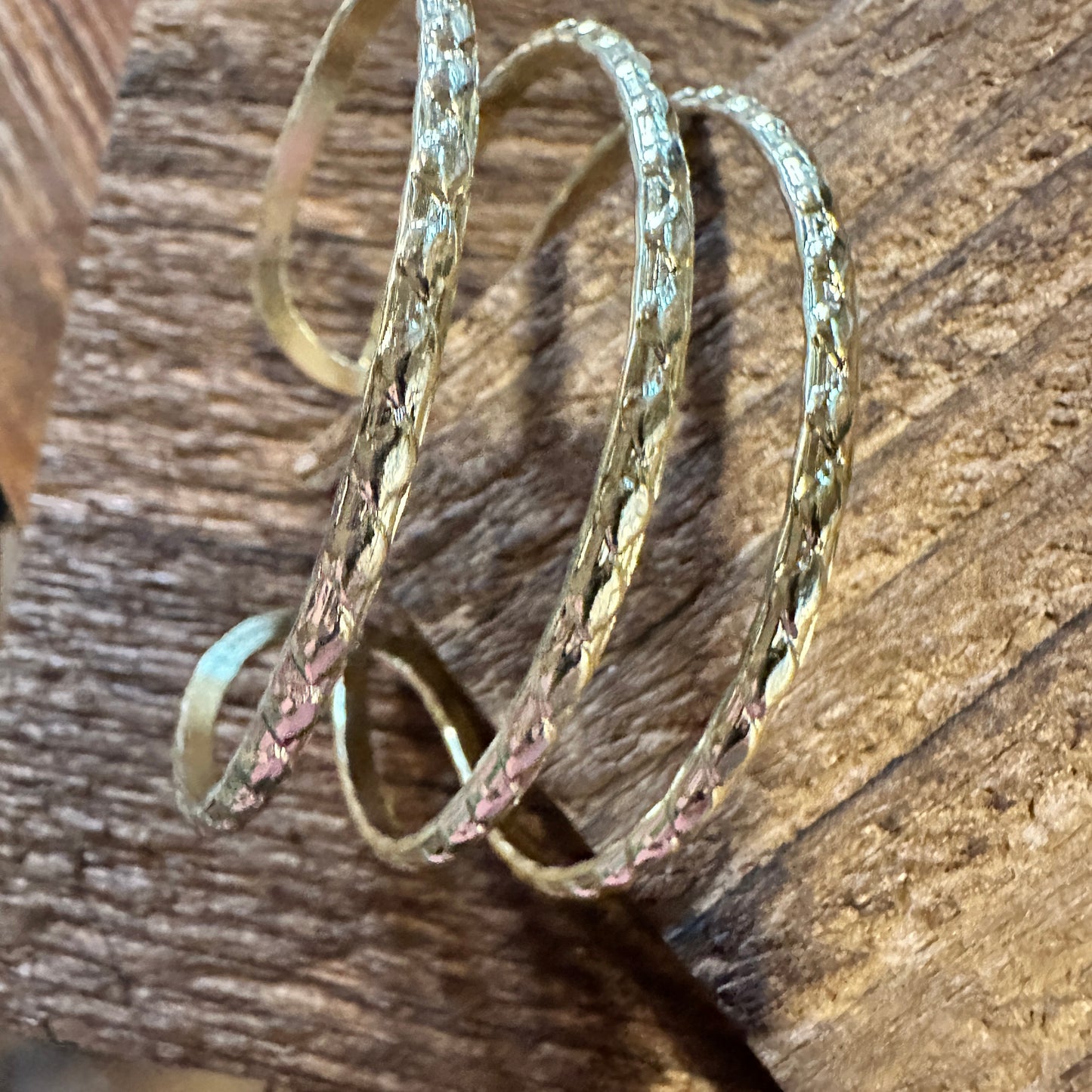 Handcrafted Boho Gold Plated Adjustable Cuff Bracelet - 3 Textured Bandsl - Gift Box - Silver Elegant