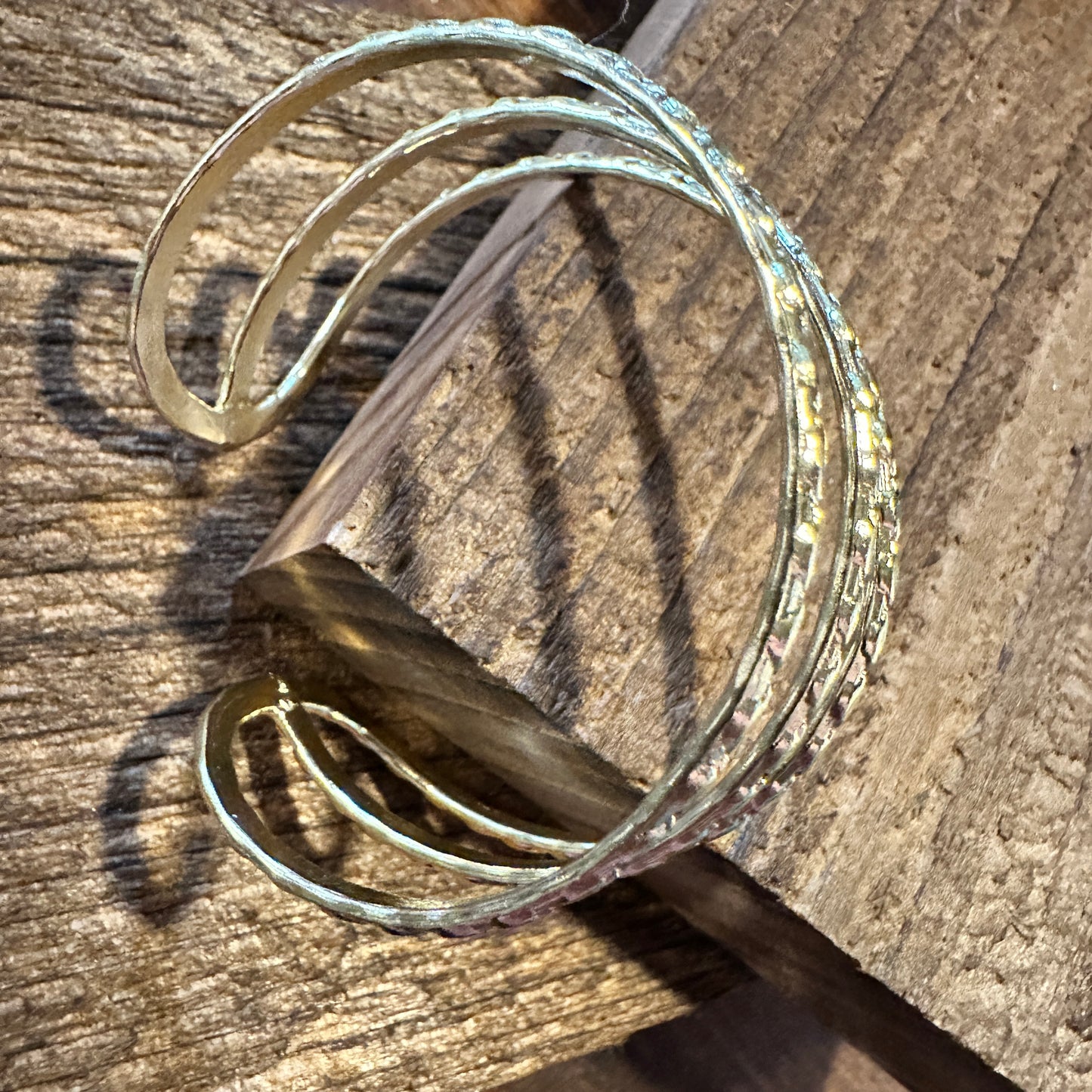 Handcrafted Boho Gold Plated Adjustable Cuff Bracelet - 3 Textured Bandsl - Gift Box - Silver Elegant