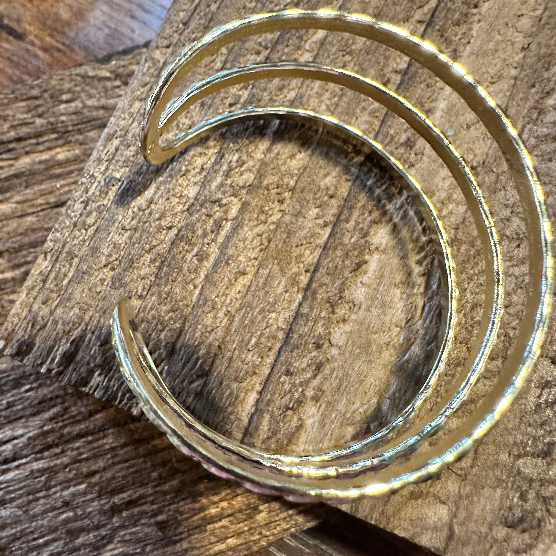 Handcrafted Boho Gold Plated Adjustable Cuff Bracelet - 3 Textured Bandsl - Gift Box - Silver Elegant