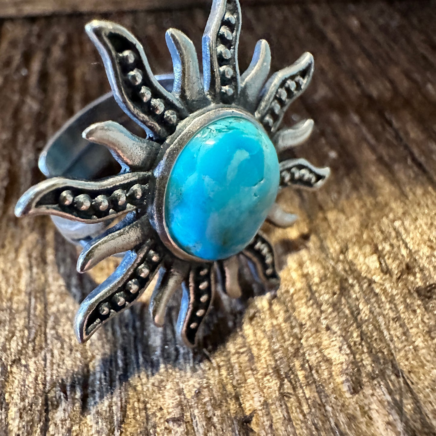Turquoise Sunburst Cuff Ring in Sterling Silver - Native American Inspired Statement Jewelry, Gift-Ready Boxed - Silver Elegant