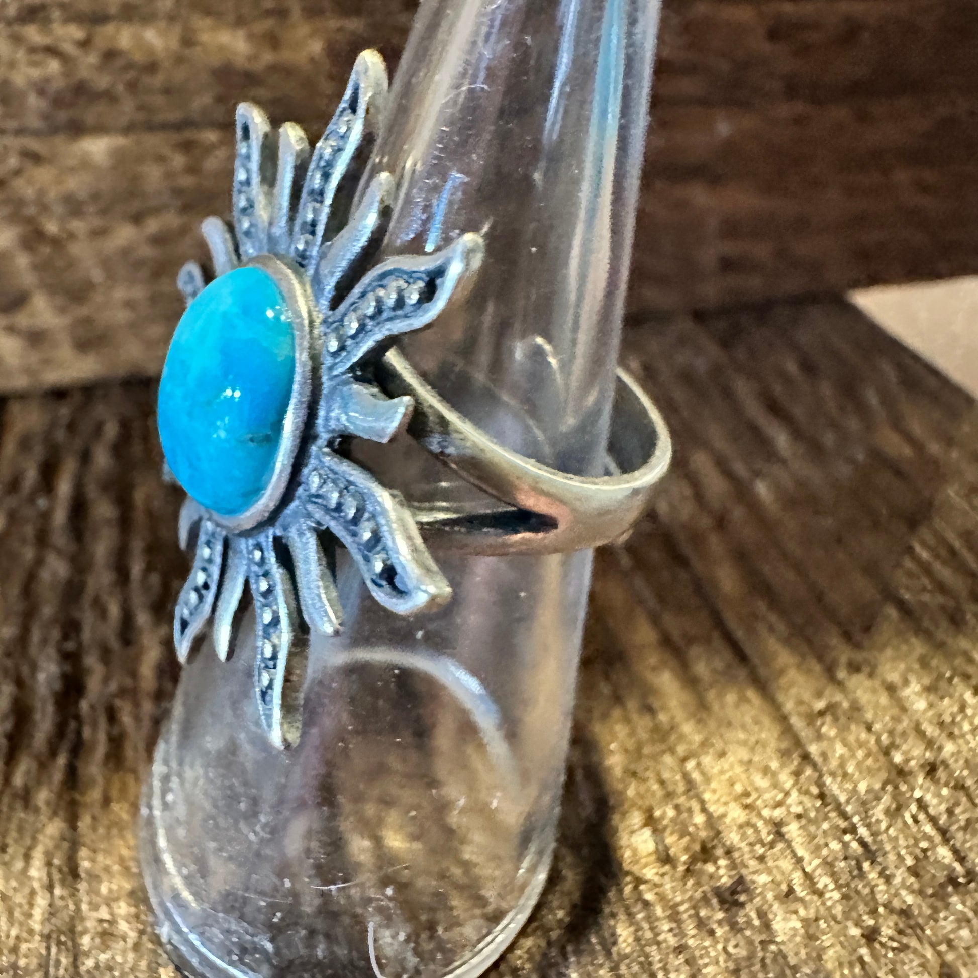 Turquoise Sunburst Cuff Ring in Sterling Silver - Native American Inspired Statement Jewelry, Gift-Ready Boxed - Silver Elegant