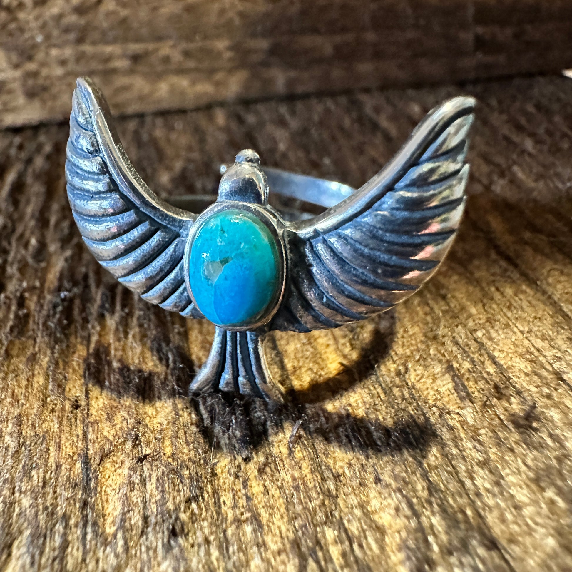 Eagle Emblem Turquoise Sterling Silver Ring – Handcrafted Native American Jewelry in Gift Box - Silver Elegant