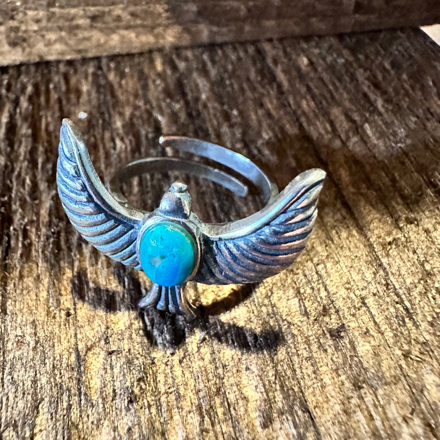 Eagle Emblem Turquoise Sterling Silver Ring – Handcrafted Native American Jewelry in Gift Box - Silver Elegant