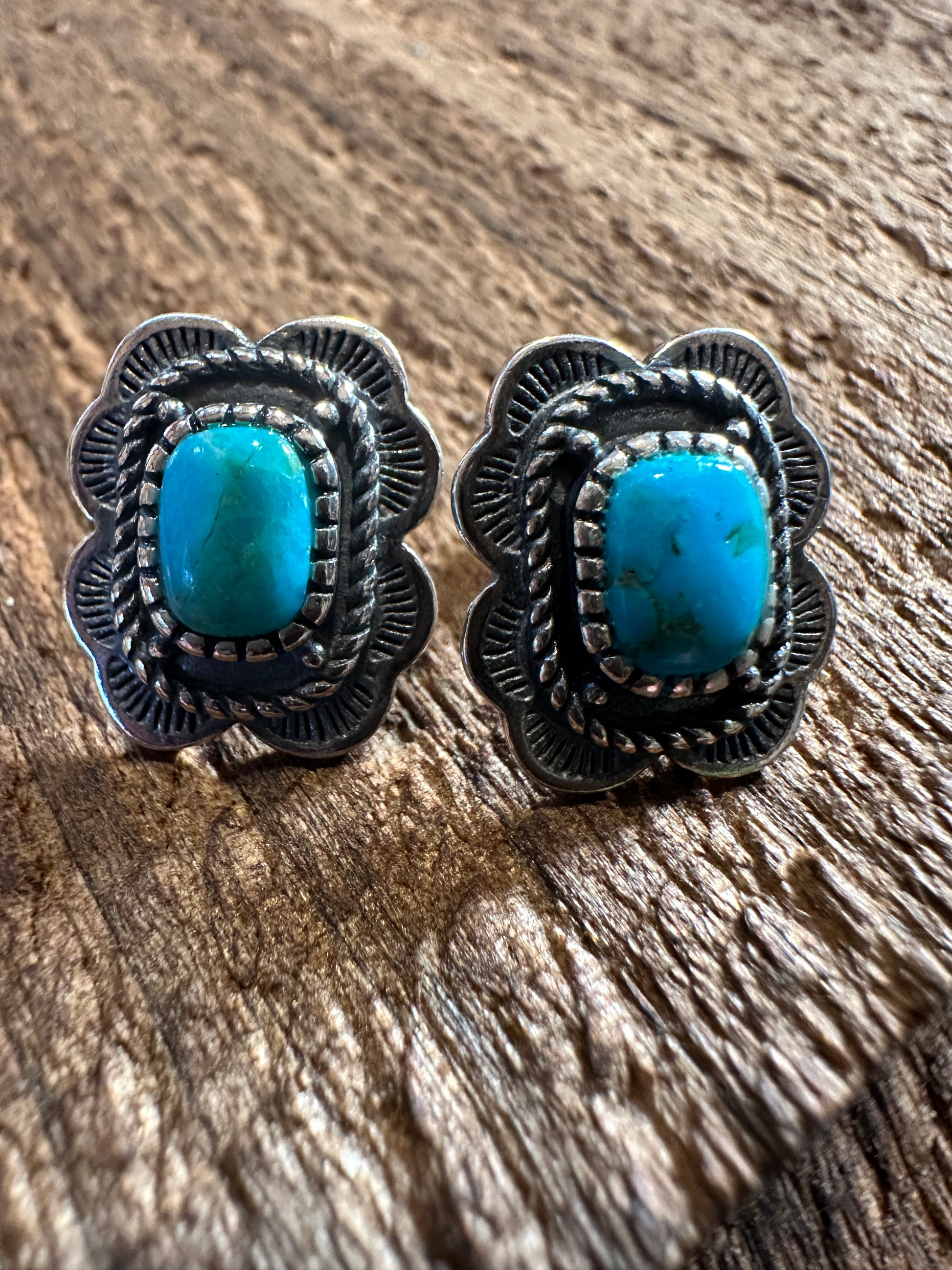 
Arizona Turquoise Dreamcatcher Sterling Silver Stud Earrings featuring intricate design and vibrant turquoise stone. - Silver Elegant
