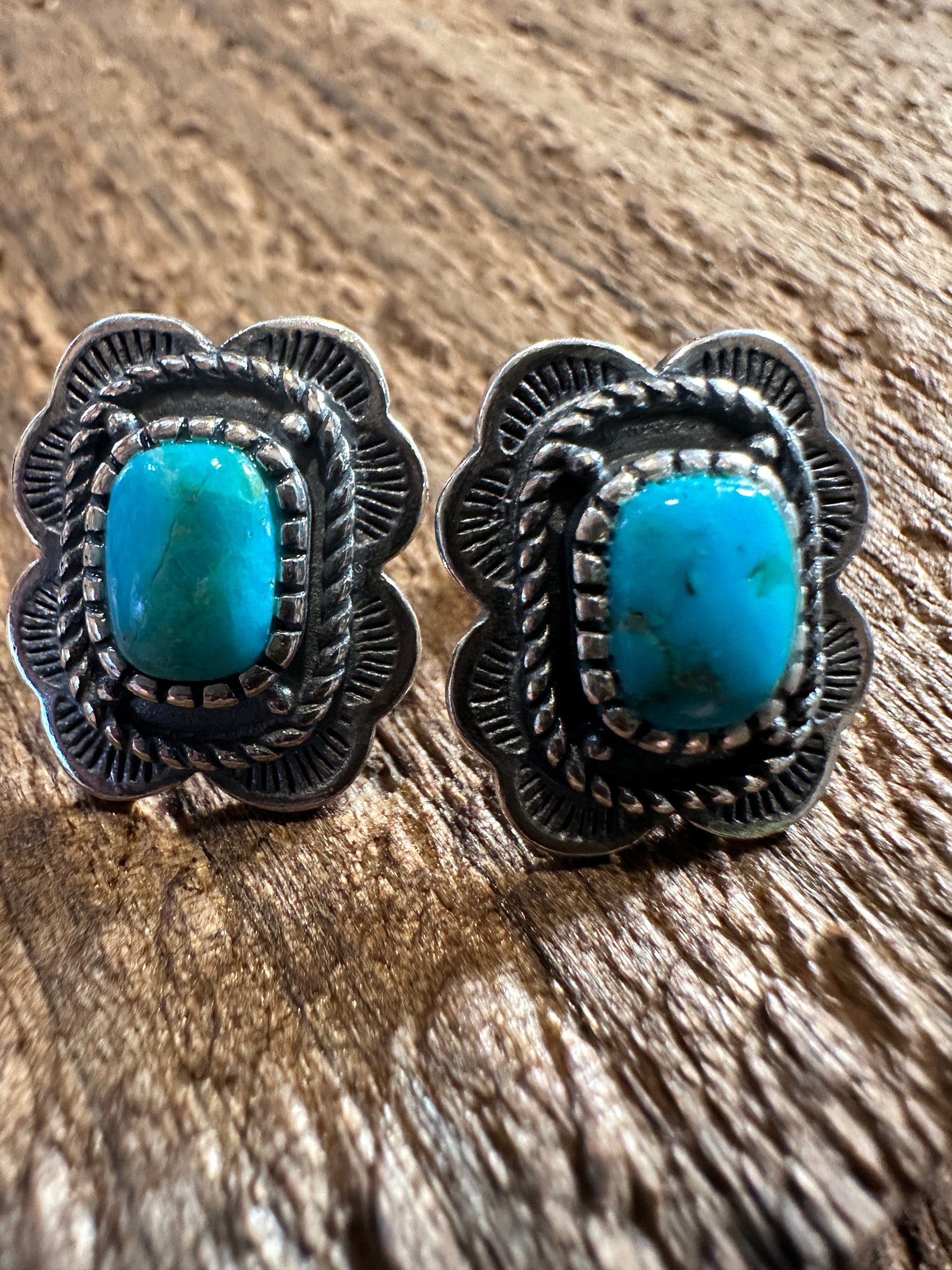 
Arizona Turquoise Dreamcatcher Sterling Silver Stud Earrings featuring intricate design and vibrant turquoise stone. - Silver Elegant