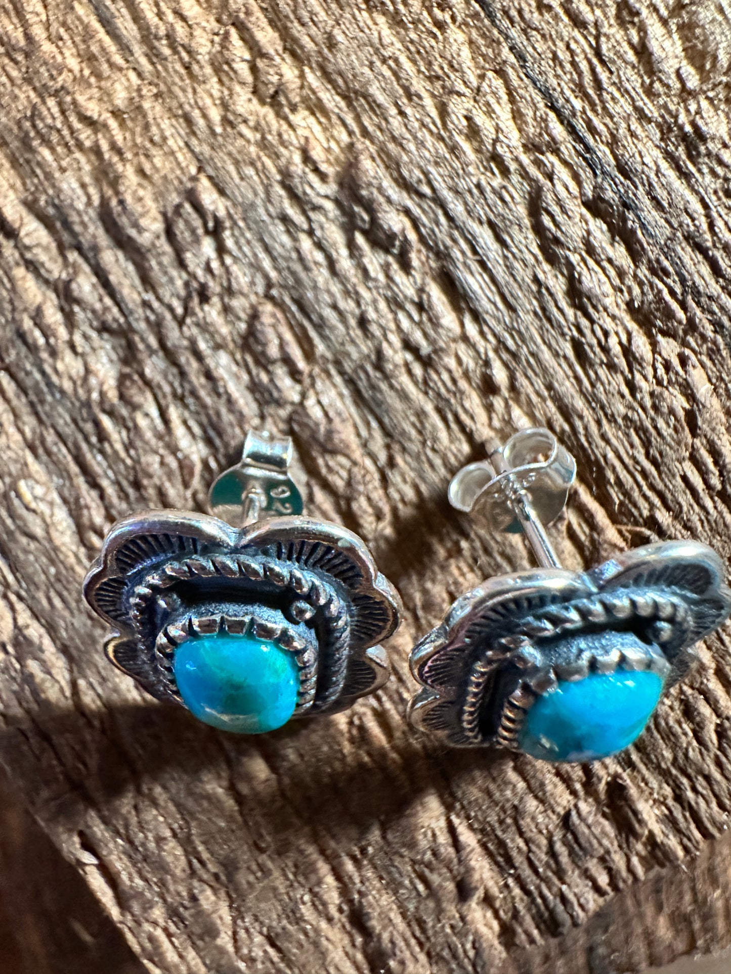 
Arizona Turquoise Dreamcatcher Sterling Silver Stud Earrings featuring intricate design and vibrant turquoise stone.- Silver Elegant