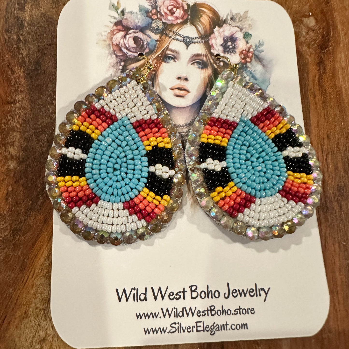 Boho Tribal Vibrant Southwestern Teardrop Beaded Dangle Earrings, Gift Box WildWestBoho