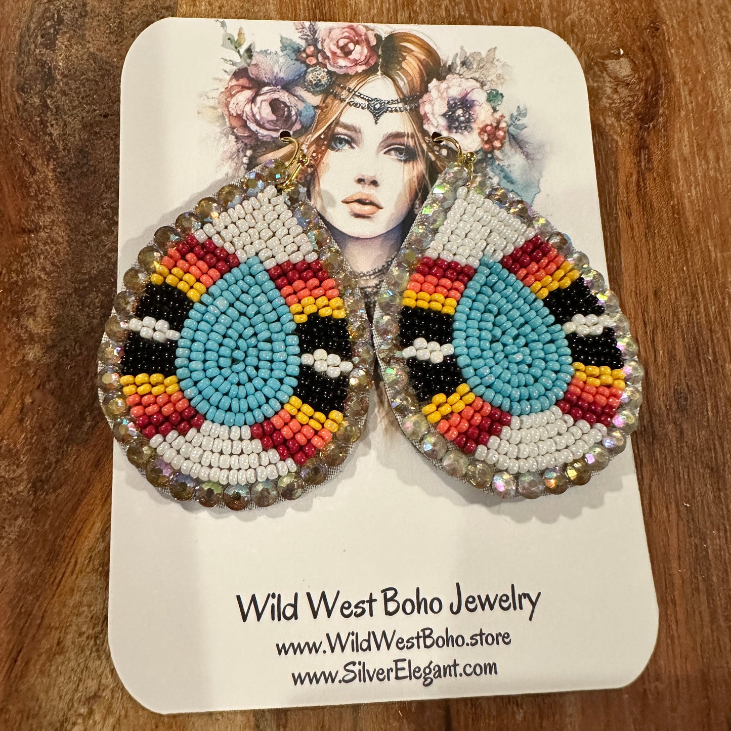 Boho Tribal Vibrant Southwestern Teardrop Beaded Dangle Earrings, Gift Box WildWestBoho