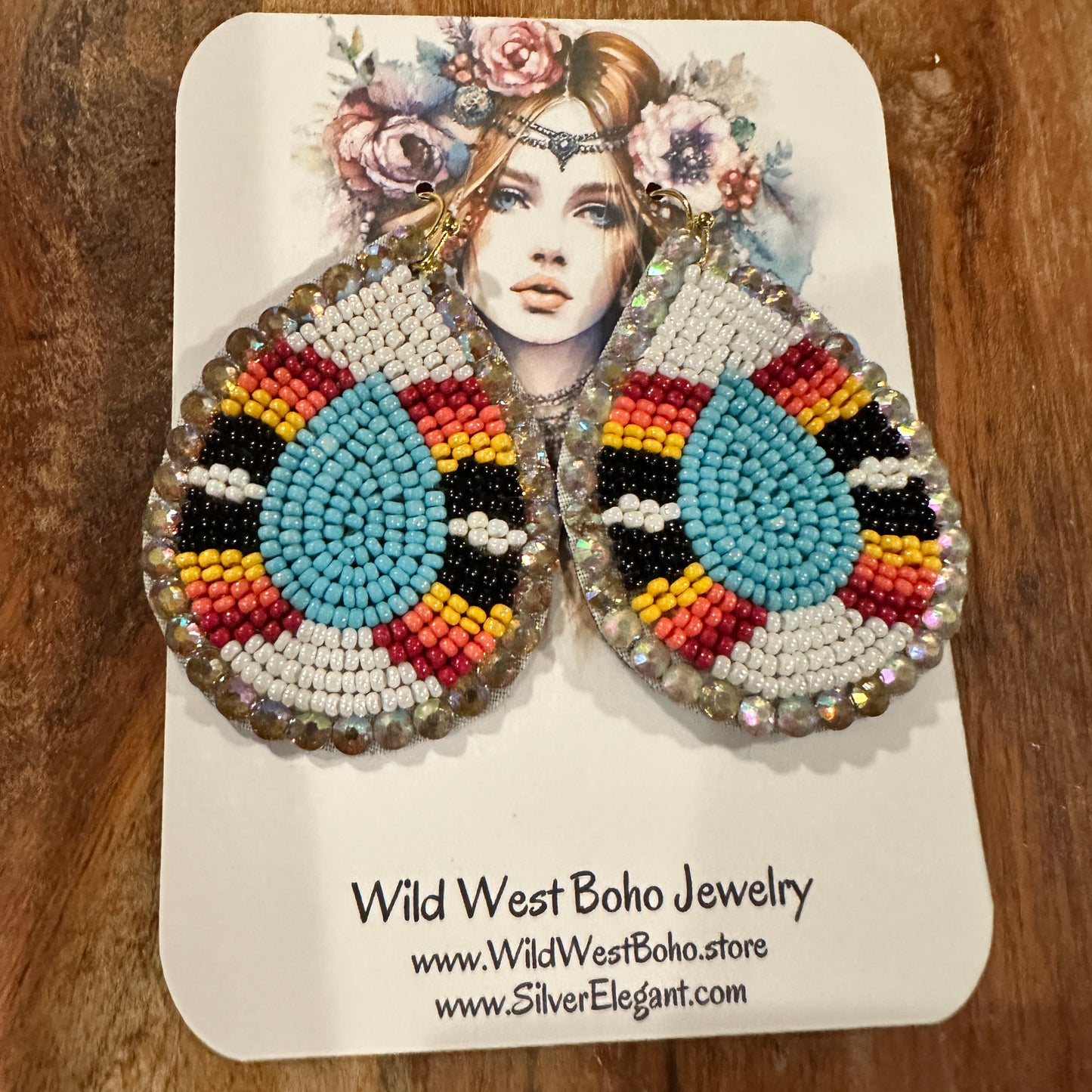 Boho Tribal Vibrant Southwestern Teardrop Beaded Dangle Earrings, Gift Box WildWestBoho