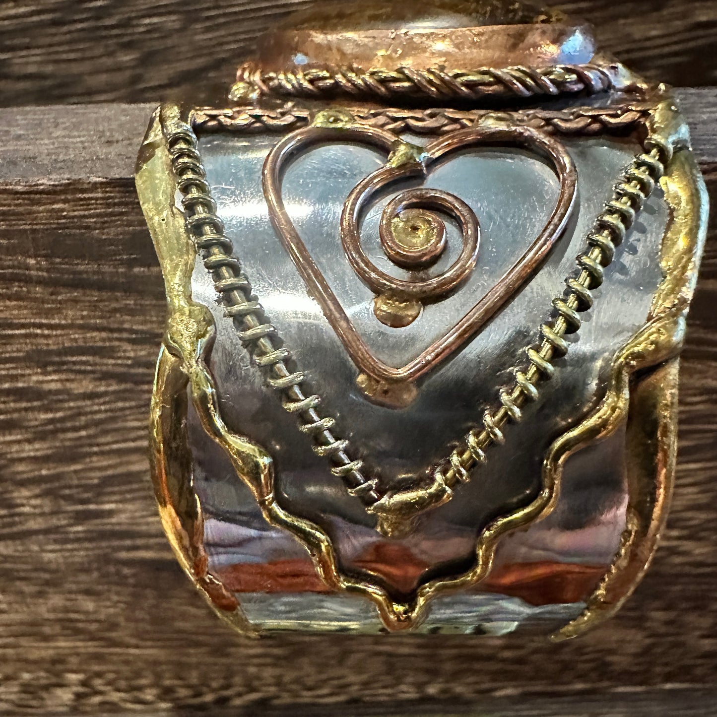Bold Elegance: Adjustable Mixed Metals Cuff Bracelet with Handcrafted Tiger Eye Silver Elegant