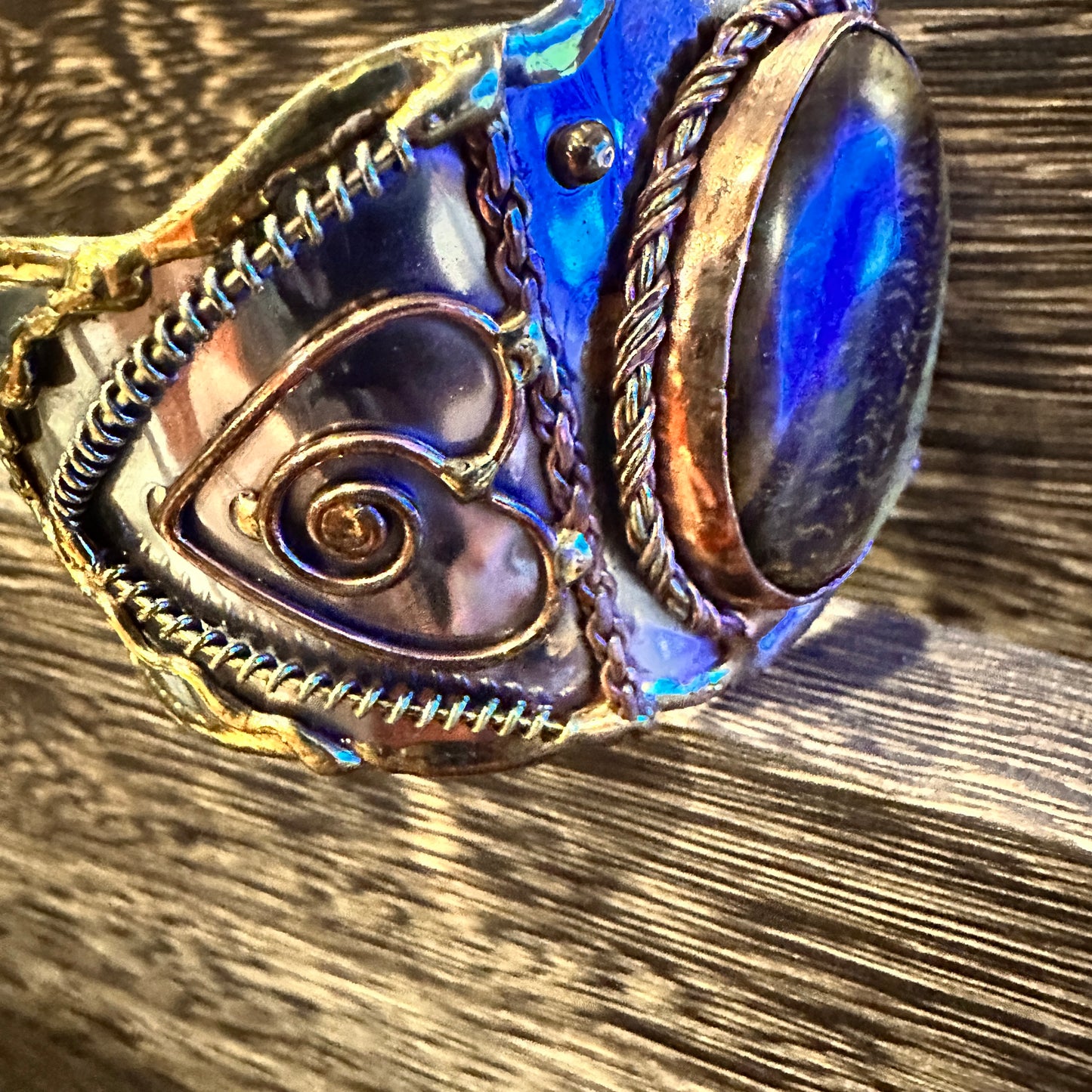 Bold Elegance: Adjustable Mixed Metals Cuff Bracelet with Handcrafted Tiger Eye Silver Elegant