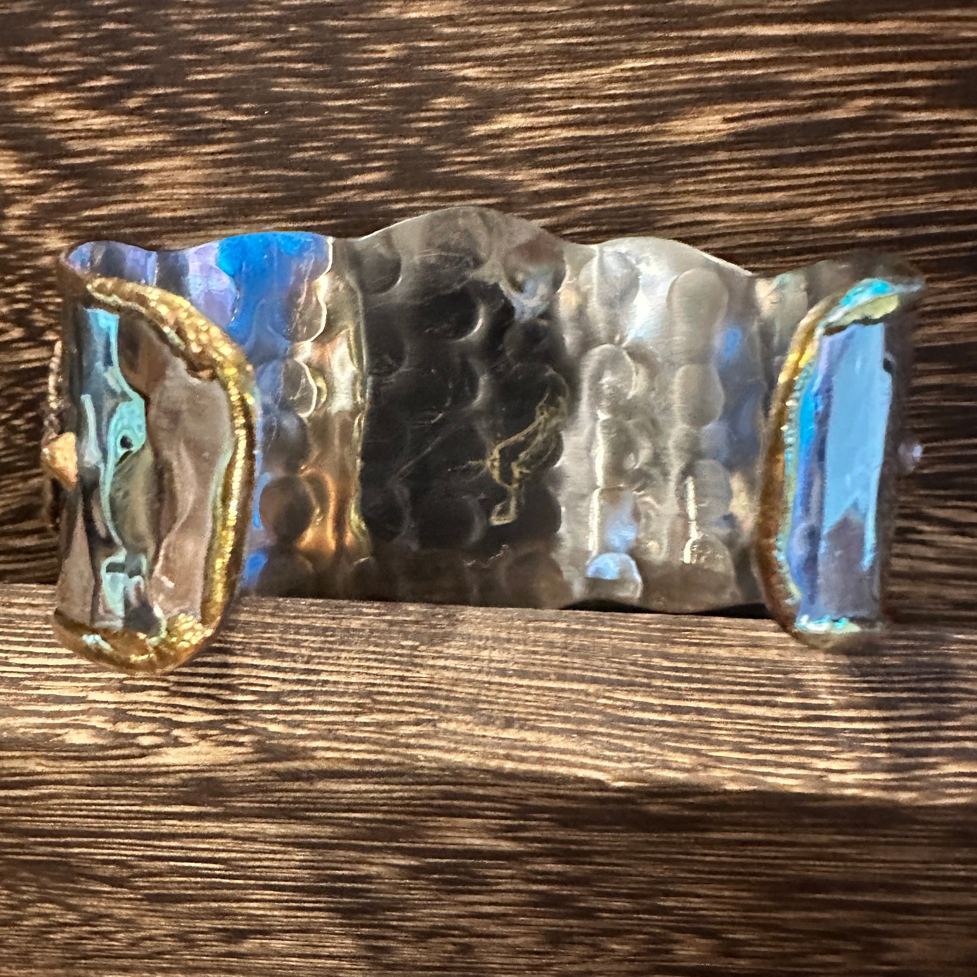 Bold Elegance: Adjustable Mixed Metals Cuff Bracelet with Handcrafted Tiger Eye Silver Elegant