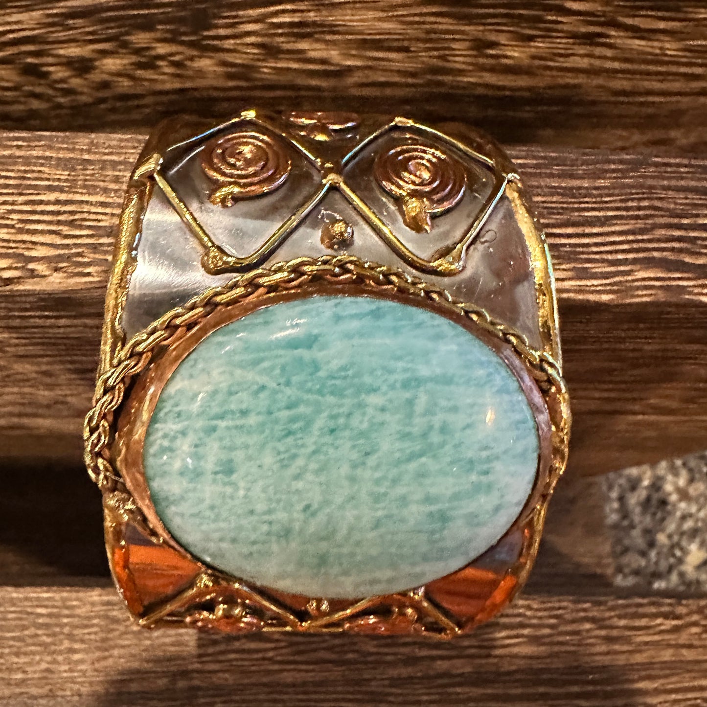 Artisan-Made Adjustable Cuff Bracelet with Amazonite Green Stone and Mixed Metals, Gift-Ready Packaging Silver Elegant