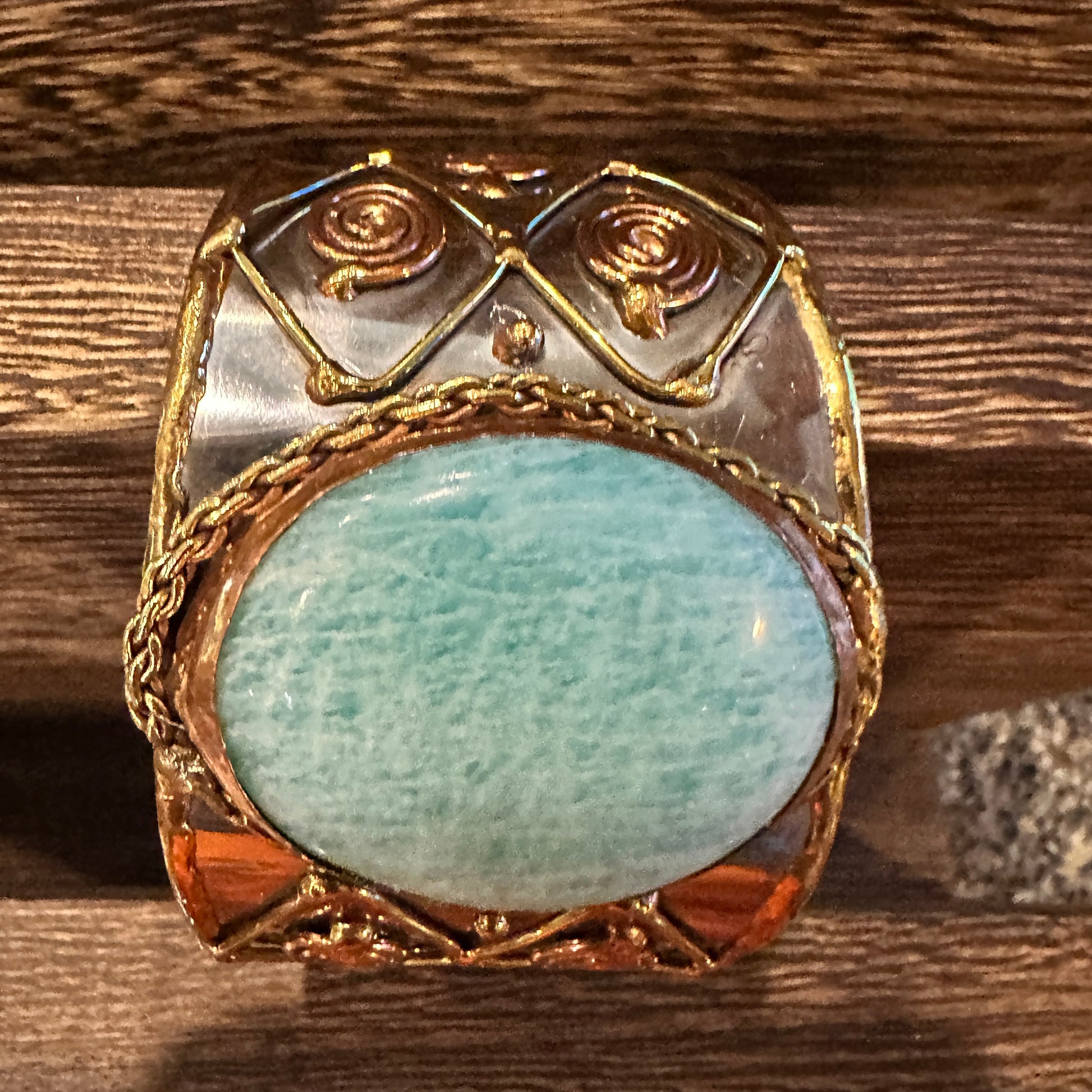 Artisan-Made Adjustable Cuff Bracelet with Amazonite Green Stone and Mixed Metals, Gift-Ready Packaging Silver Elegant