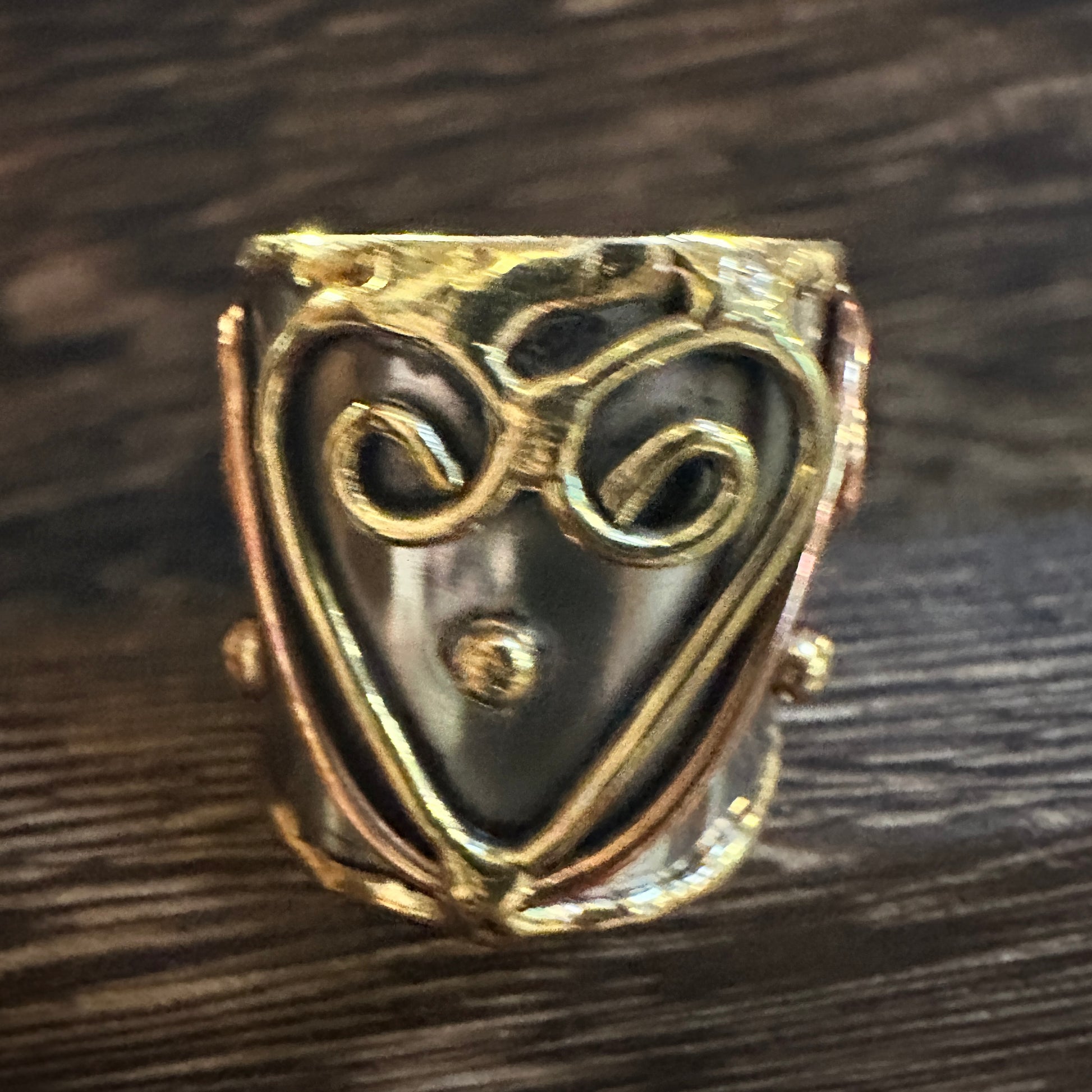 Artisan Crafted Silver & Copper Heart Wide Cuff Ring in Gift Box Silver Elegant