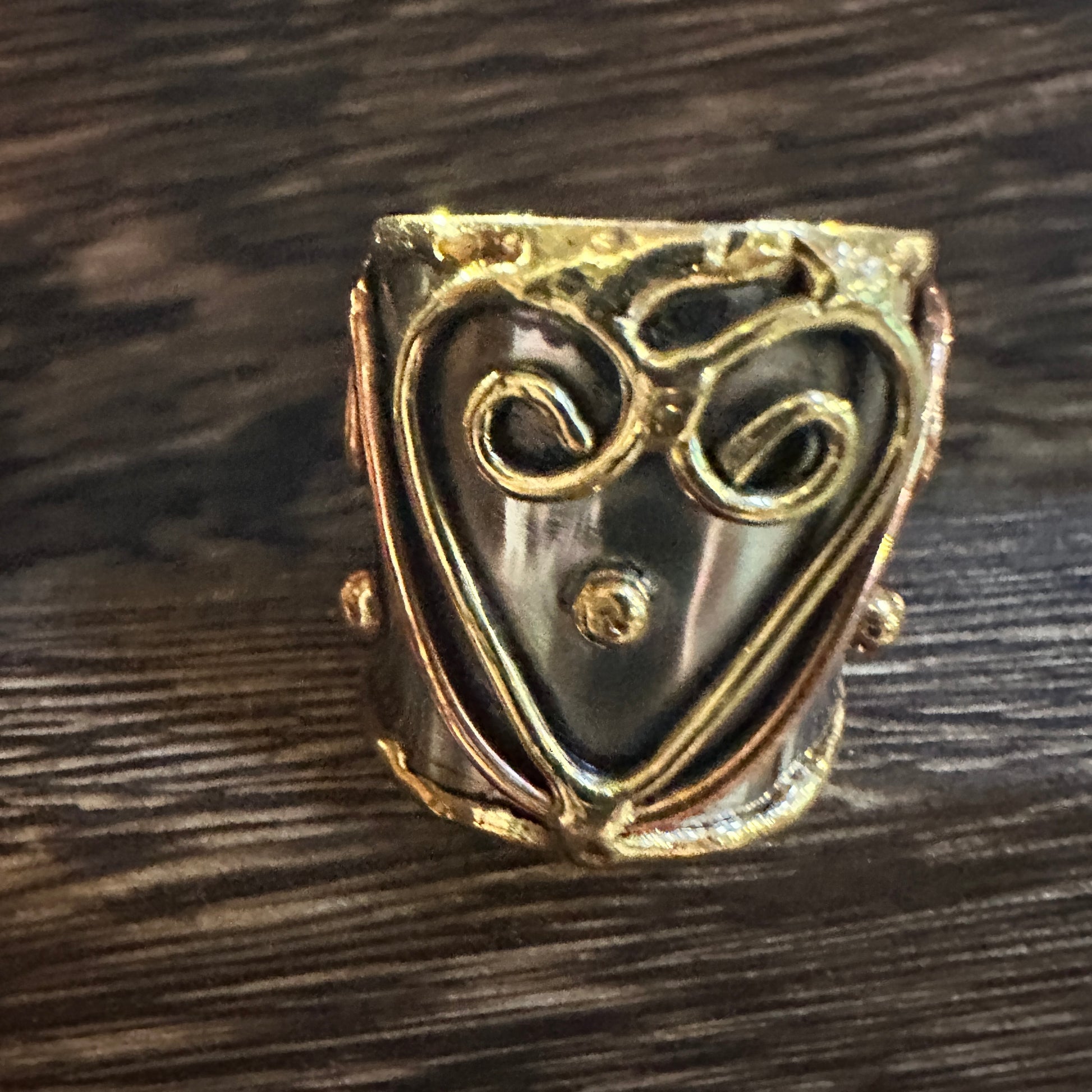 Artisan Crafted Silver & Copper Heart Wide Cuff Ring in Gift Box Silver Elegant
