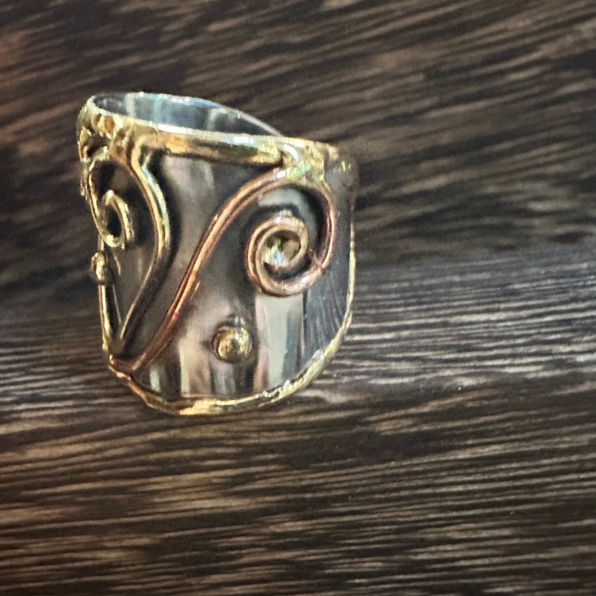 Artisan Crafted Silver & Copper Heart Wide Cuff Ring in Gift Box Silver Elegant
