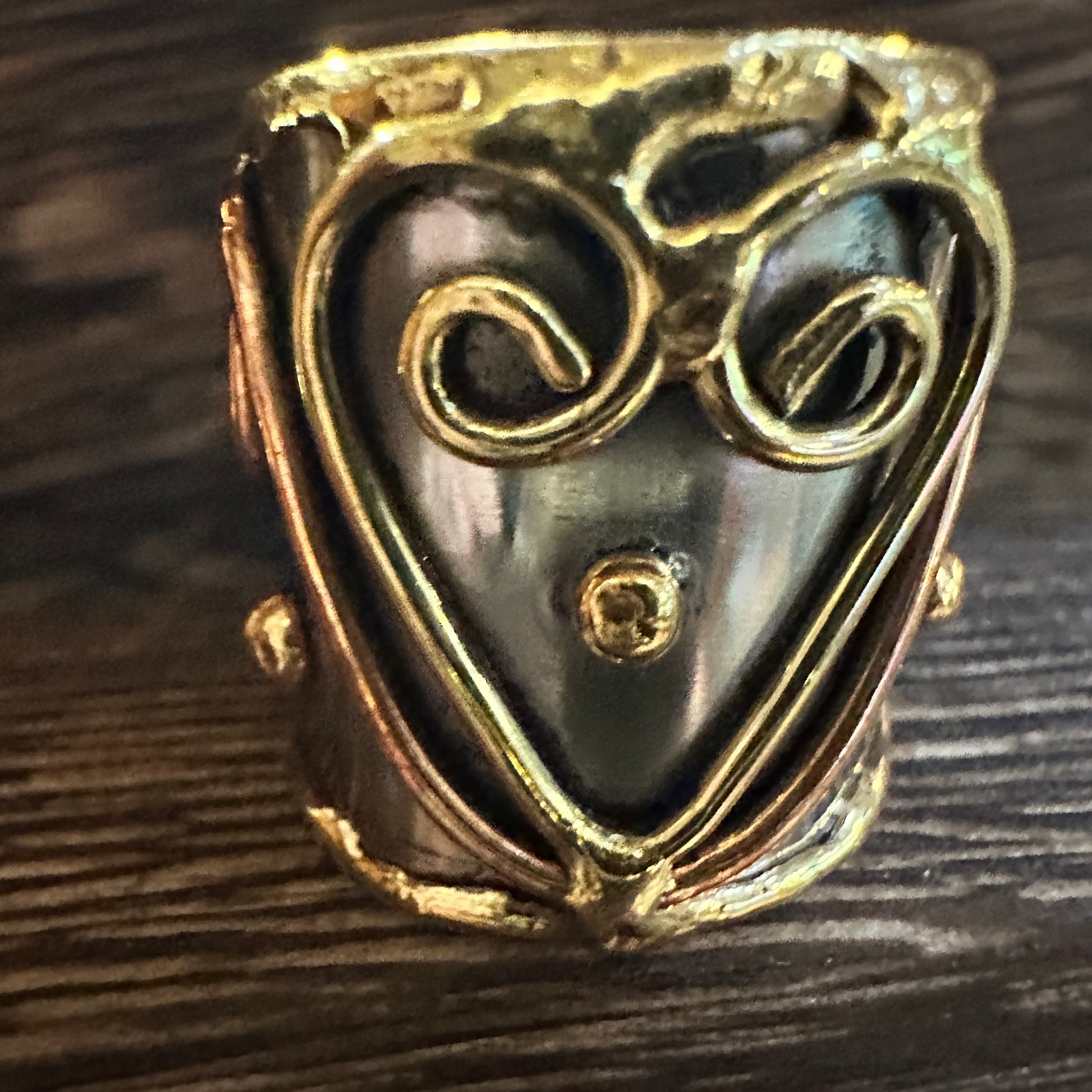 Artisan Crafted Silver & Copper Heart Wide Cuff Ring in Gift Box Silver Elegant