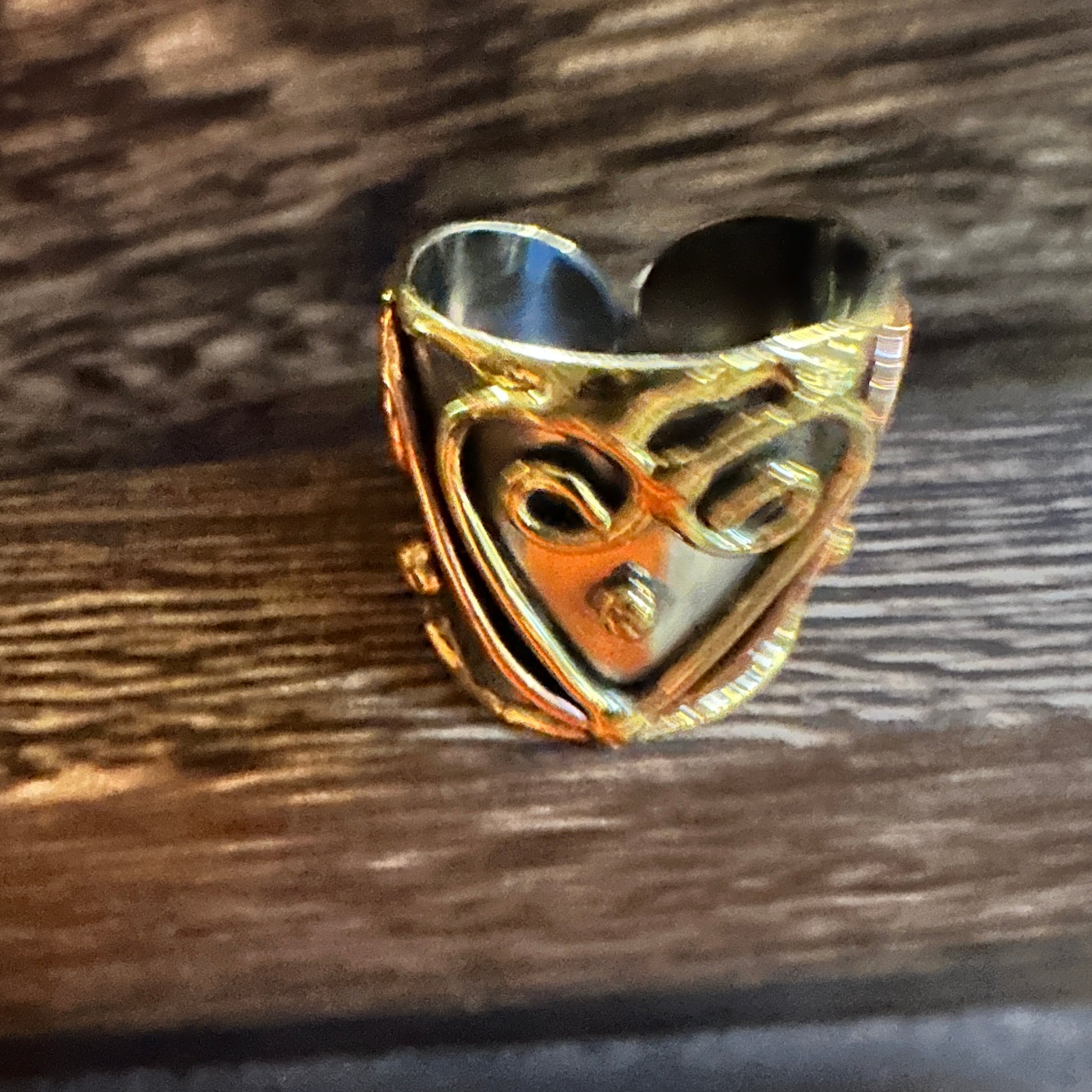 Artisan Crafted Silver & Copper Heart Wide Cuff Ring in Gift Box Silver Elegant