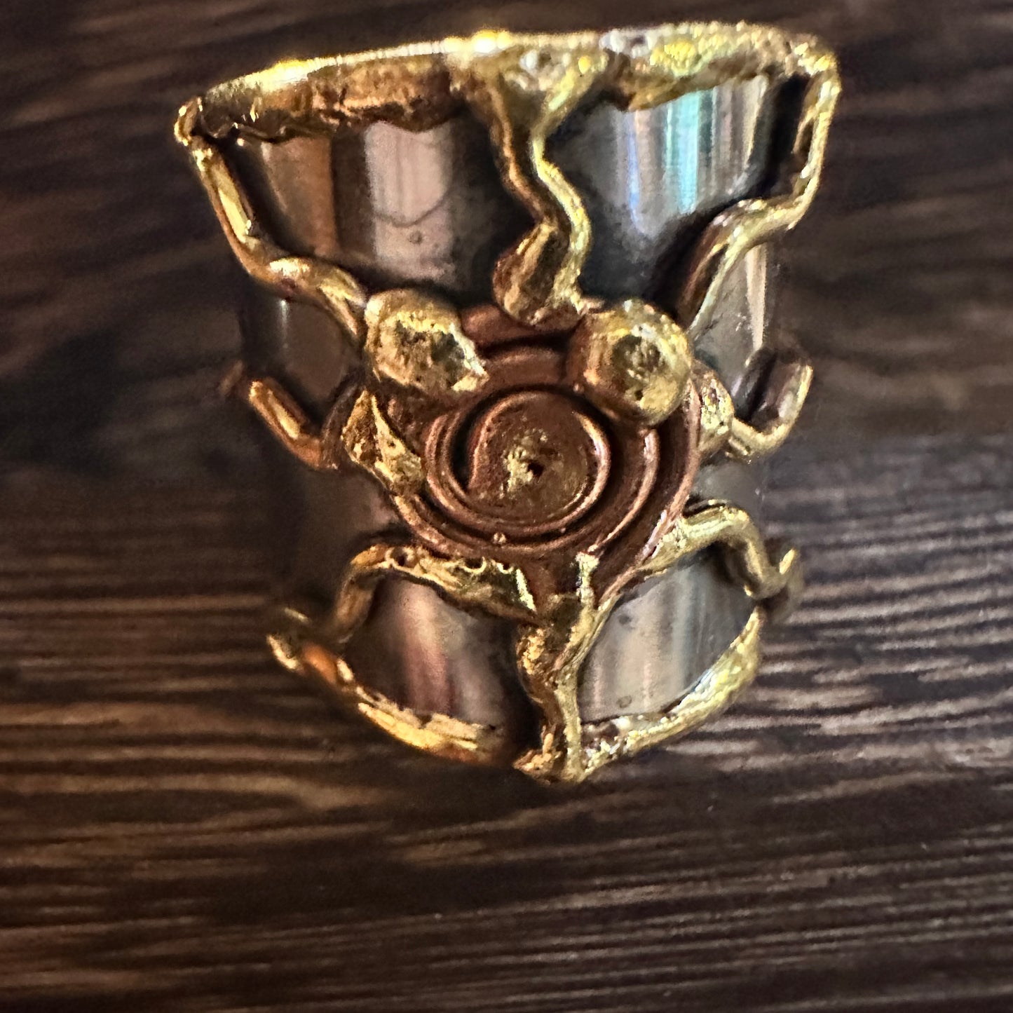Artisan Crafted Bohemian Silver & Copper Heart Wide Cuff Ring in Gift Box Silver Elegant